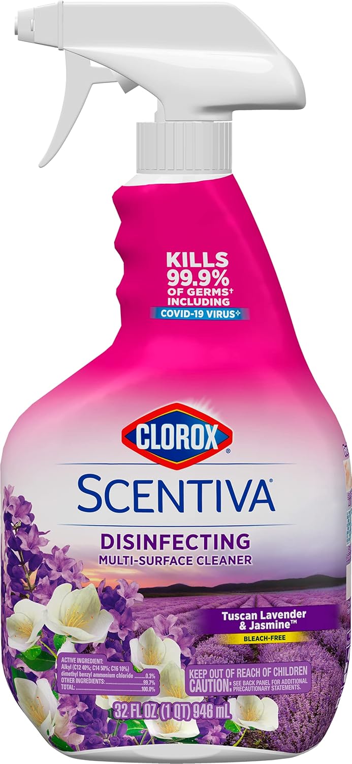 Clorox Scentiva – Spray limpiador multisuperficie, 32 onzas (paquete variado) aromas de lavanda toscana y jazmín y pomelo de Tahití