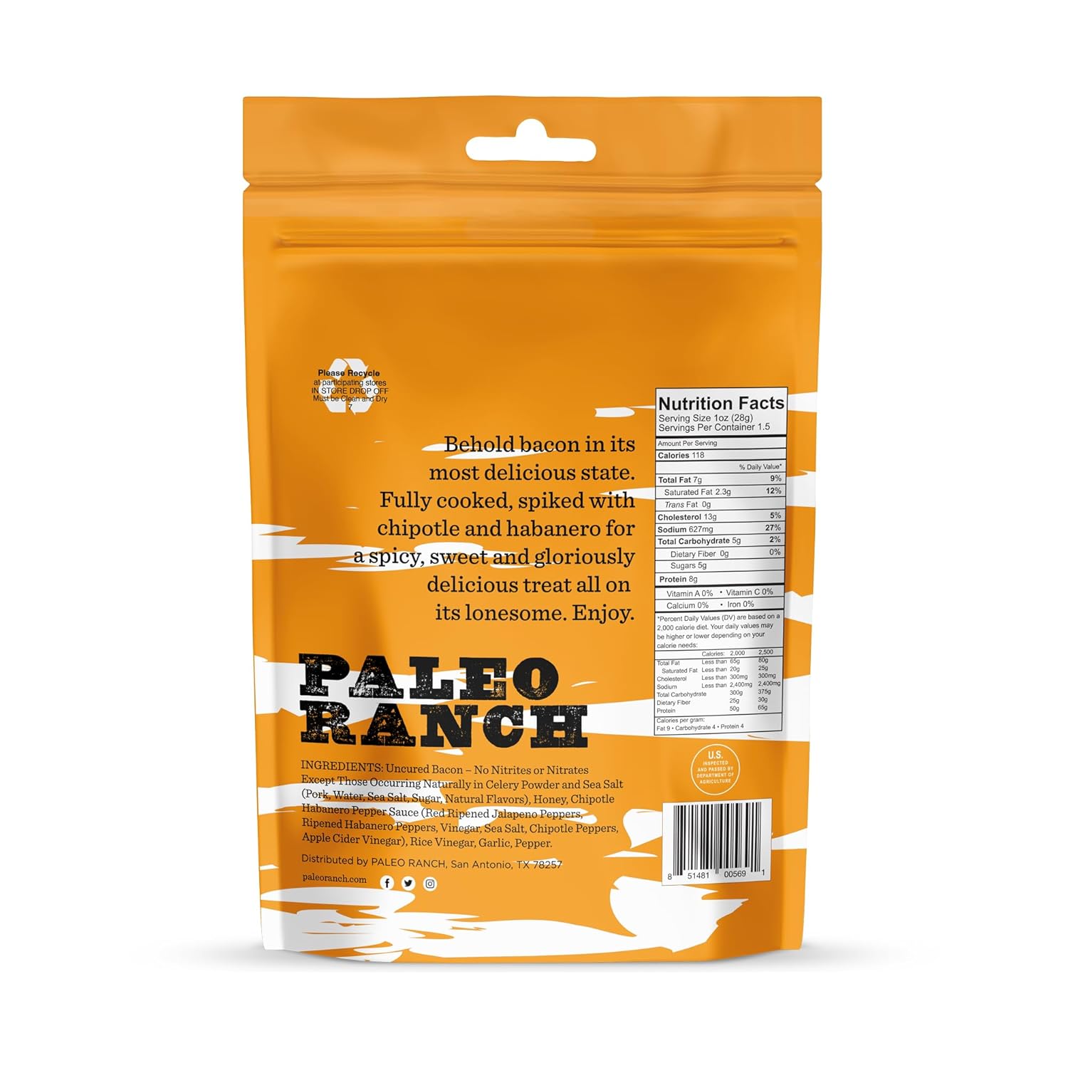 Paleo Ranch Paquete variado de cecina de tocino, barbacoa dulce, chipotle habanero, miel sriracha, 3 CT