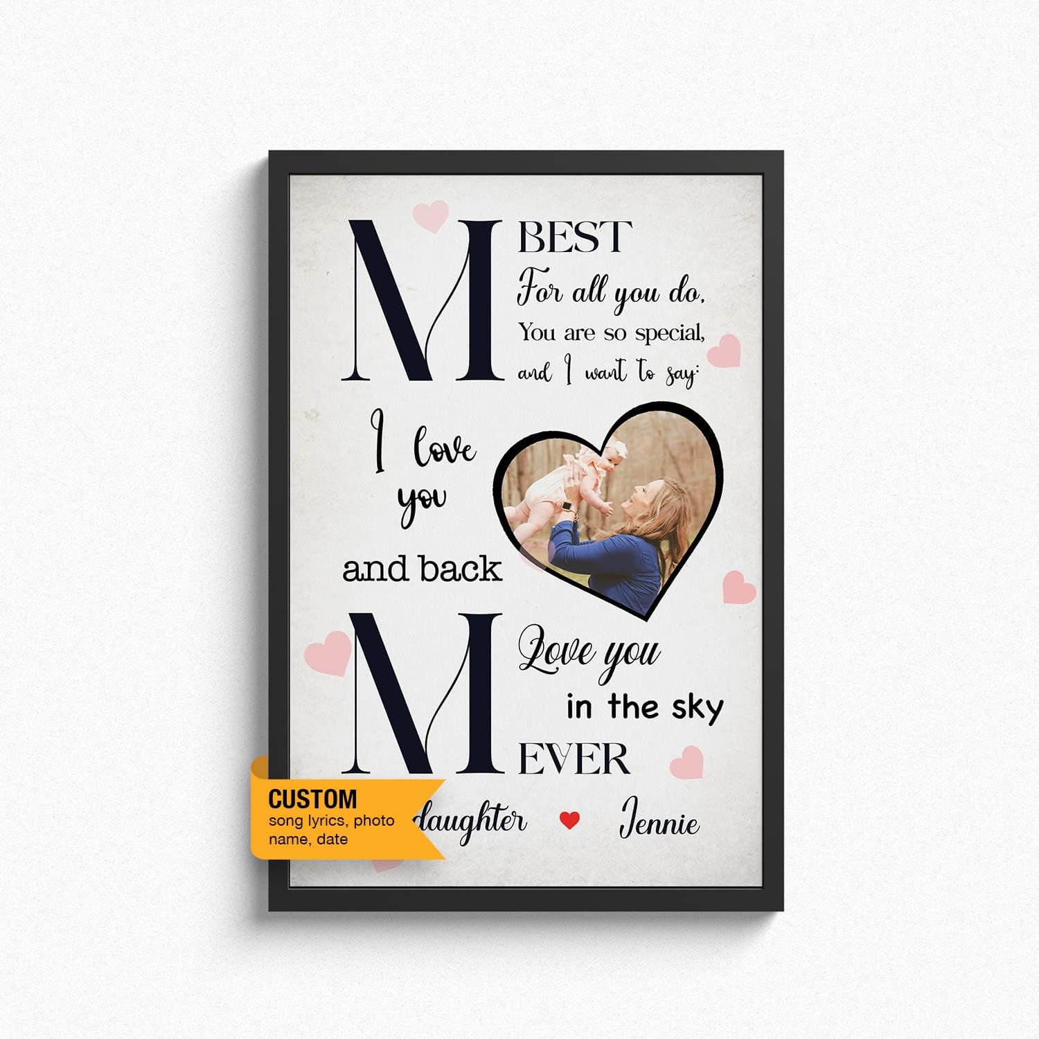 Póster personalizado para el Día de la Madre con retrato de tu foto, impresión de retrato de mamá e hija, arte de lienzo personalizado para mamá,