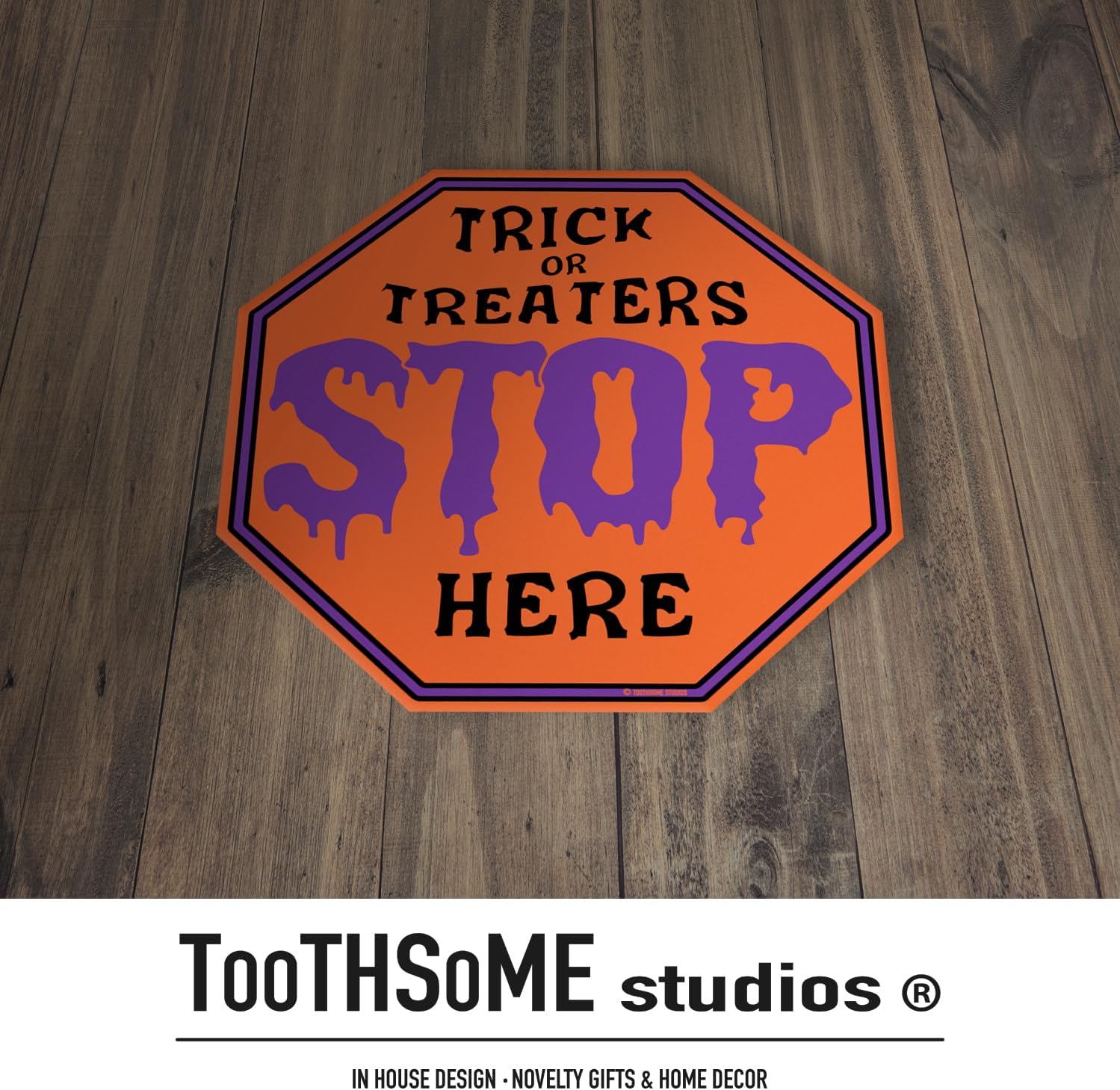 Trick Or Treaters Stop Here – Tema de Halloween de 12 x 12 pulgadas, letrero de alto espeluznante para bar, sala de juegos, hogar, cueva de hombre,