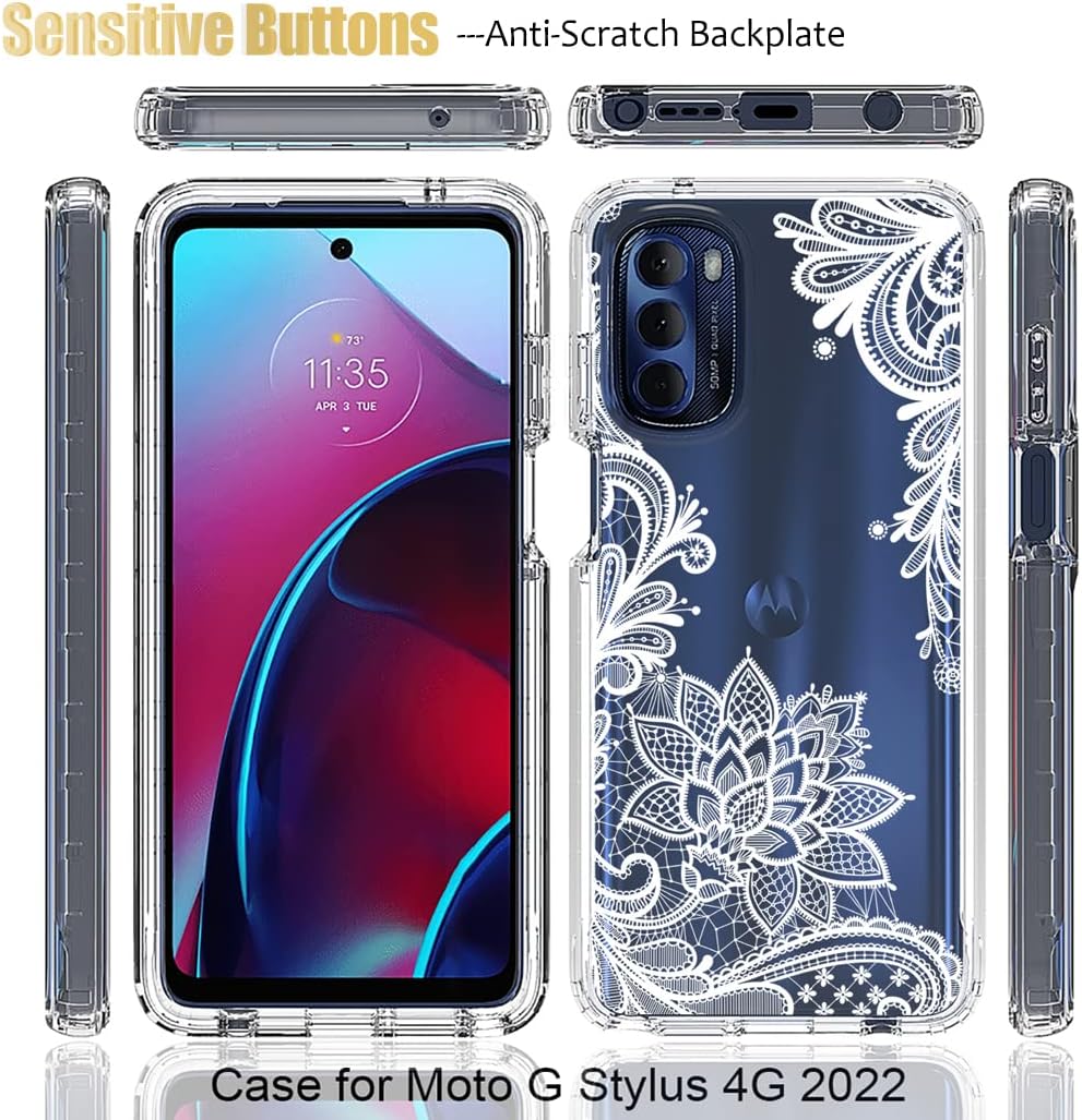 Funda para Moto G Stylus 2022 4G, XT2211 con protector de pantalla de vidrio templado, funda protectora de cuerpo completo con bonito patrón de