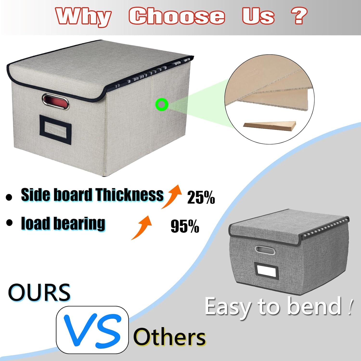 Caja organizadora de archivos plegable, cajas de almacenamiento para colgar archivos con tapa, caja de carpetas de archivos portátil de lino con