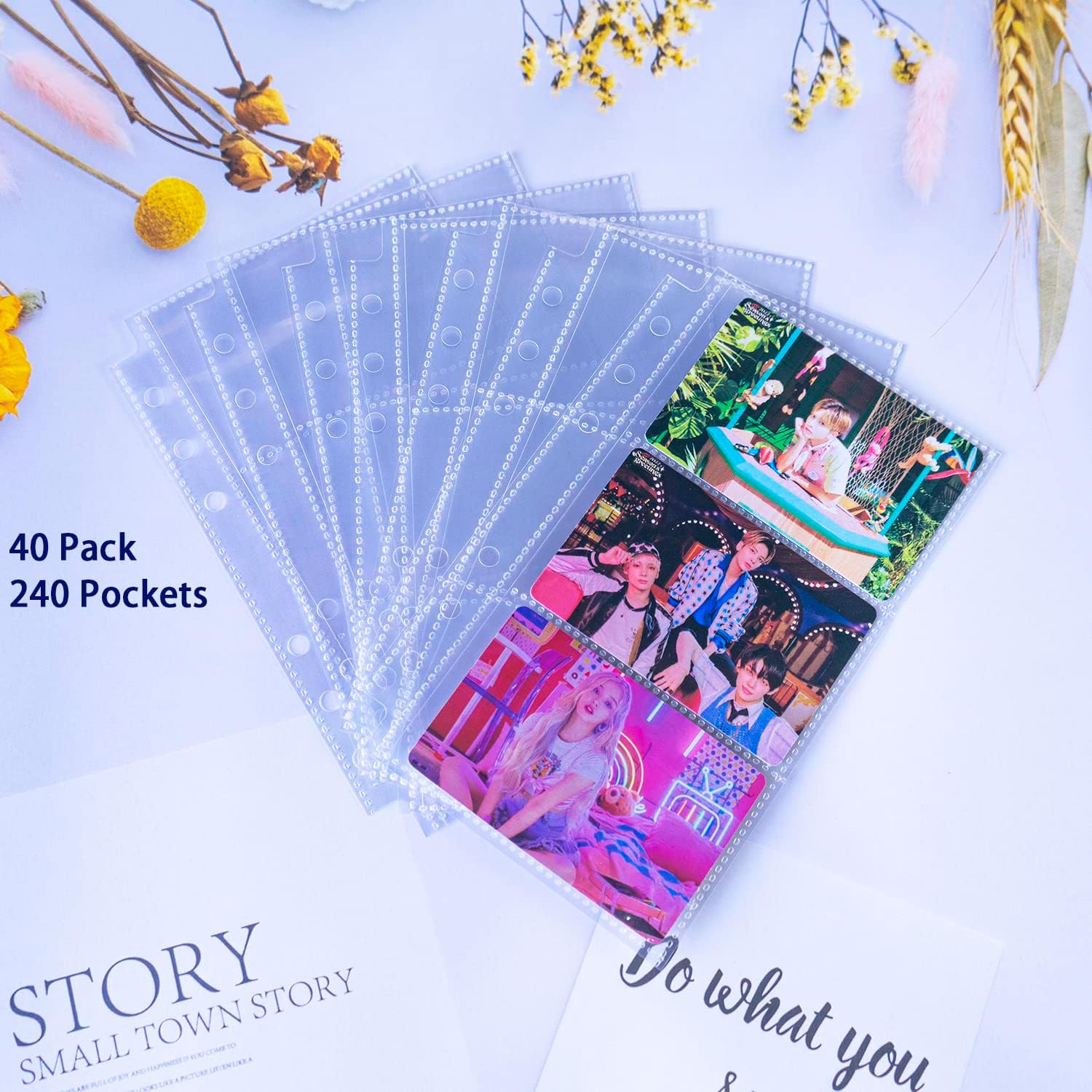 Paquete de 40 fundas para tarjetas de visita A6 de 240 bolsillos, fundas para tarjetas de fotos K-pop ultra transparentes, de doble cara, 3