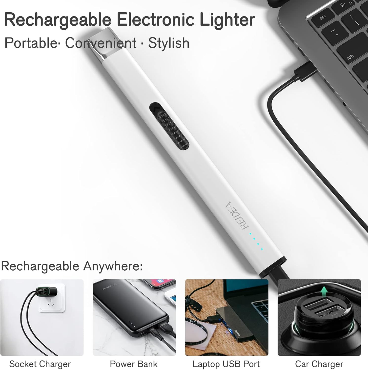 REIDEA Encendedor de velas electrónico plano R1, resistente al viento, sin llama, USB, recargable, con botón seguro e indicador de encendido para