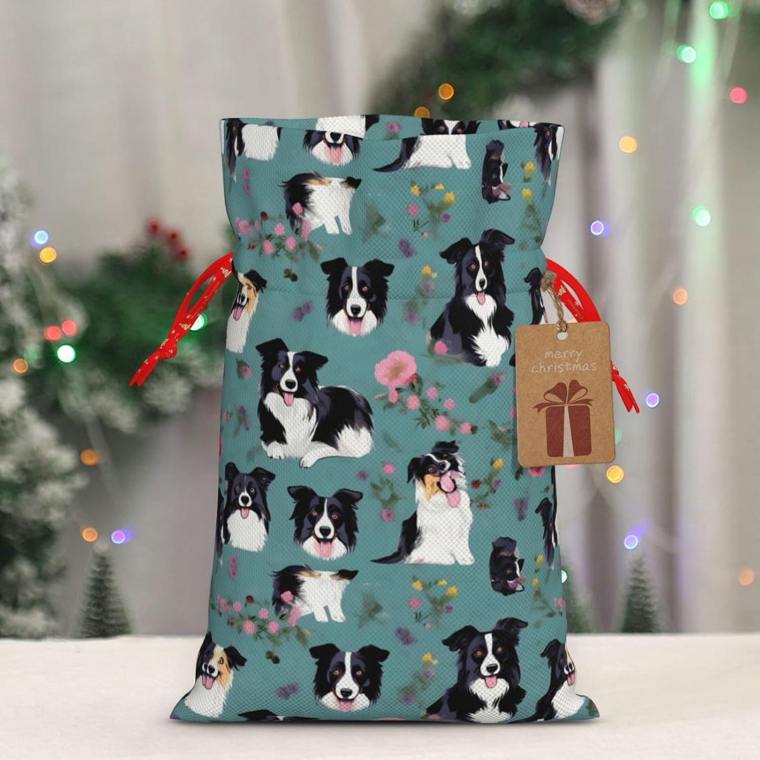 MyPiky Border Collie – Bolsas de regalo de Navidad con estampado floral, bolsas de regalo de 4.7 x 6.9 pulgadas, bolsa de almacenamiento pequeña