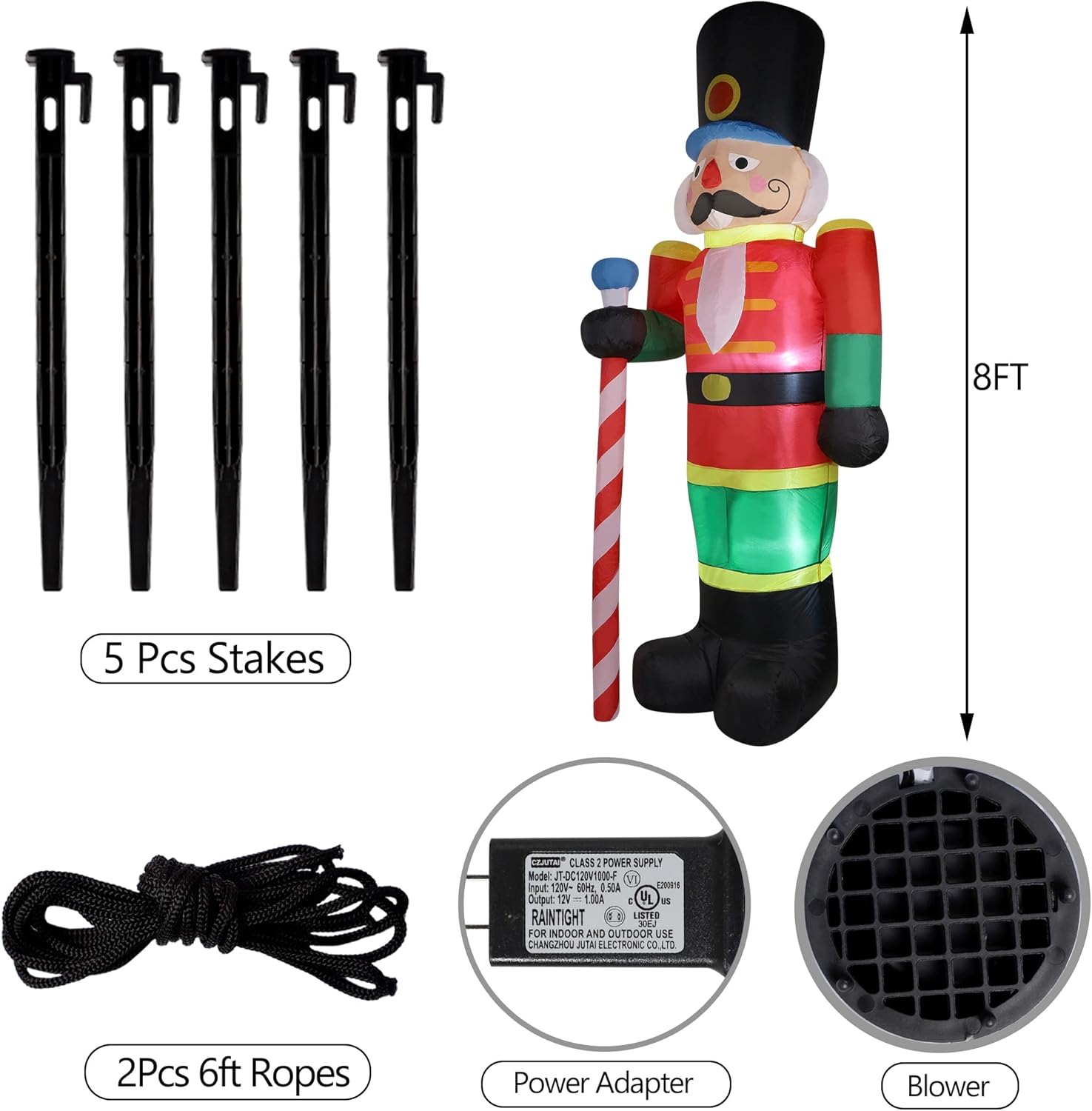 yofit Soldado de cascanueces inflable de Navidad de 8 pies para decoración al aire libre, decoraciones inflables de Santa Soldado con luces LED para