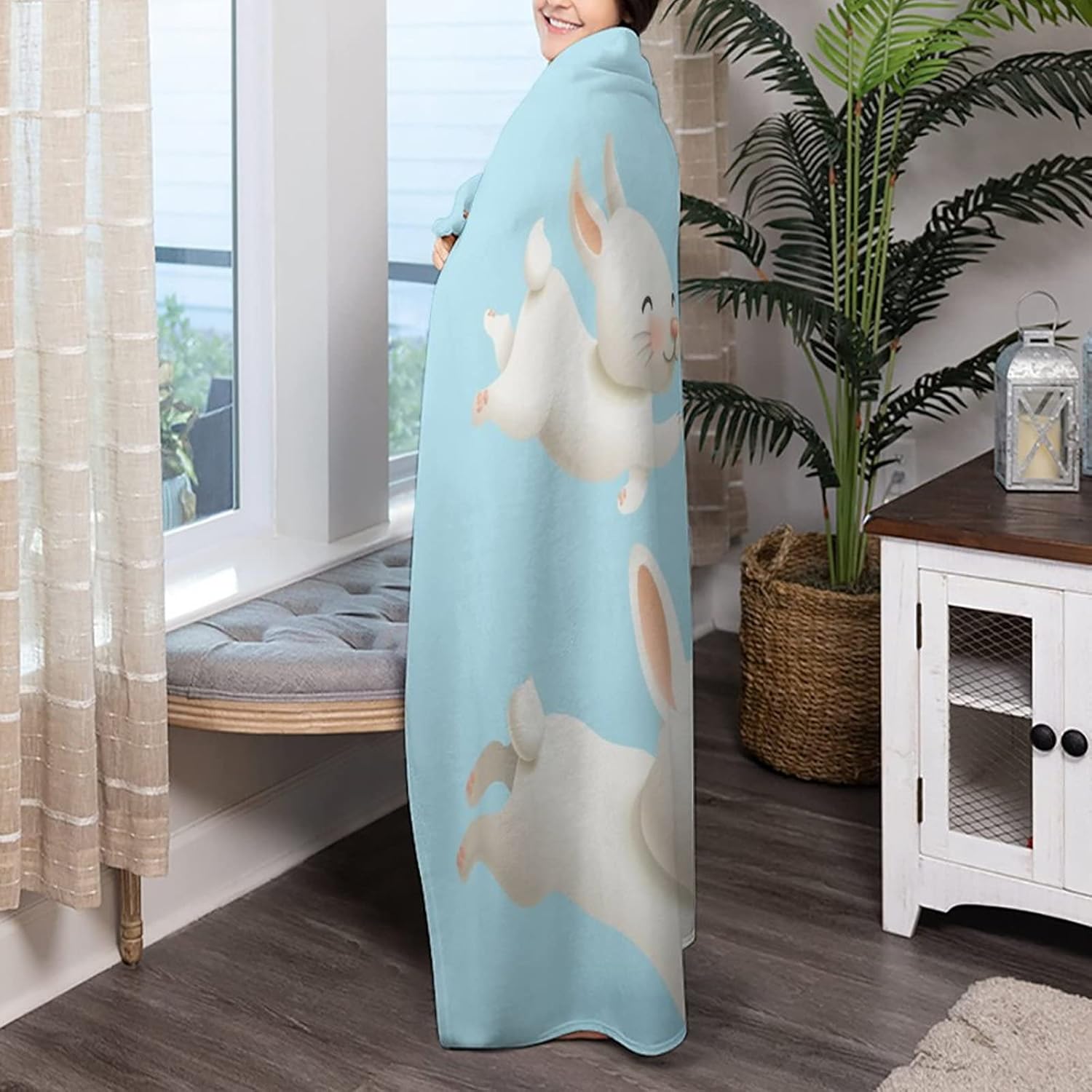 Manta de forro polar con diseño de conejito blanco para sofá, manta gruesa y mullida, cálida y suave, para sofá, 40 x 50 pulgadas
