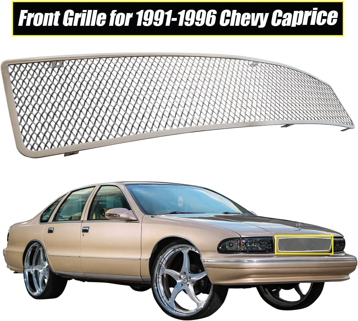Rejilla frontal compatible con Chevy Caprice 1991-1996 de malla de acero inoxidable con acabado pulido