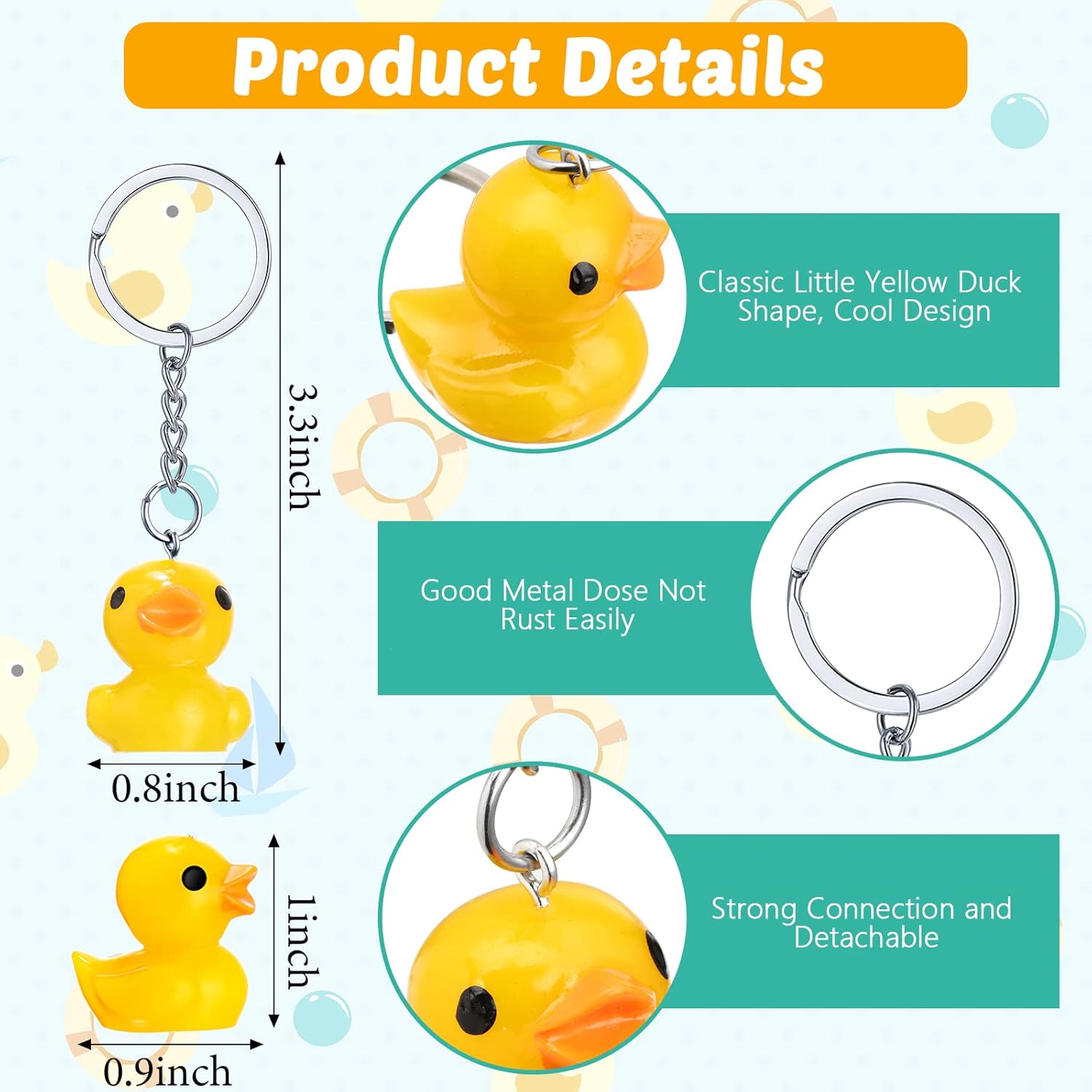 Yoande Llaveros de pato de plástico, regalos de fiesta de pato, lindas cadenas de pato en 3D, accesorios con colgante de pato pequeño para fiesta de