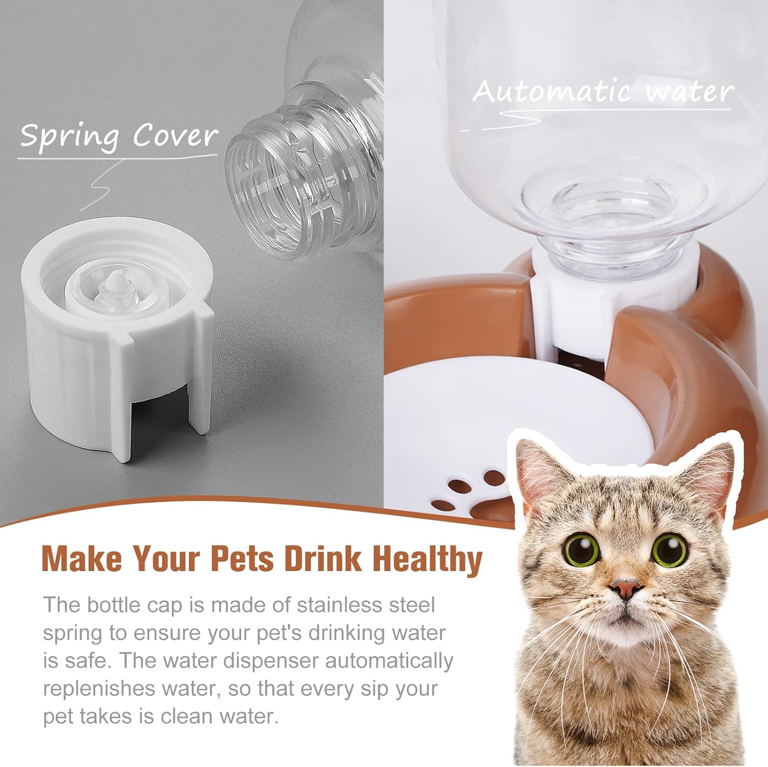 Juego de cuencos para perros, comida y agua para gatos con dispensador de agua y cuenco de acero inoxidable para gatos y perros pequeños, color