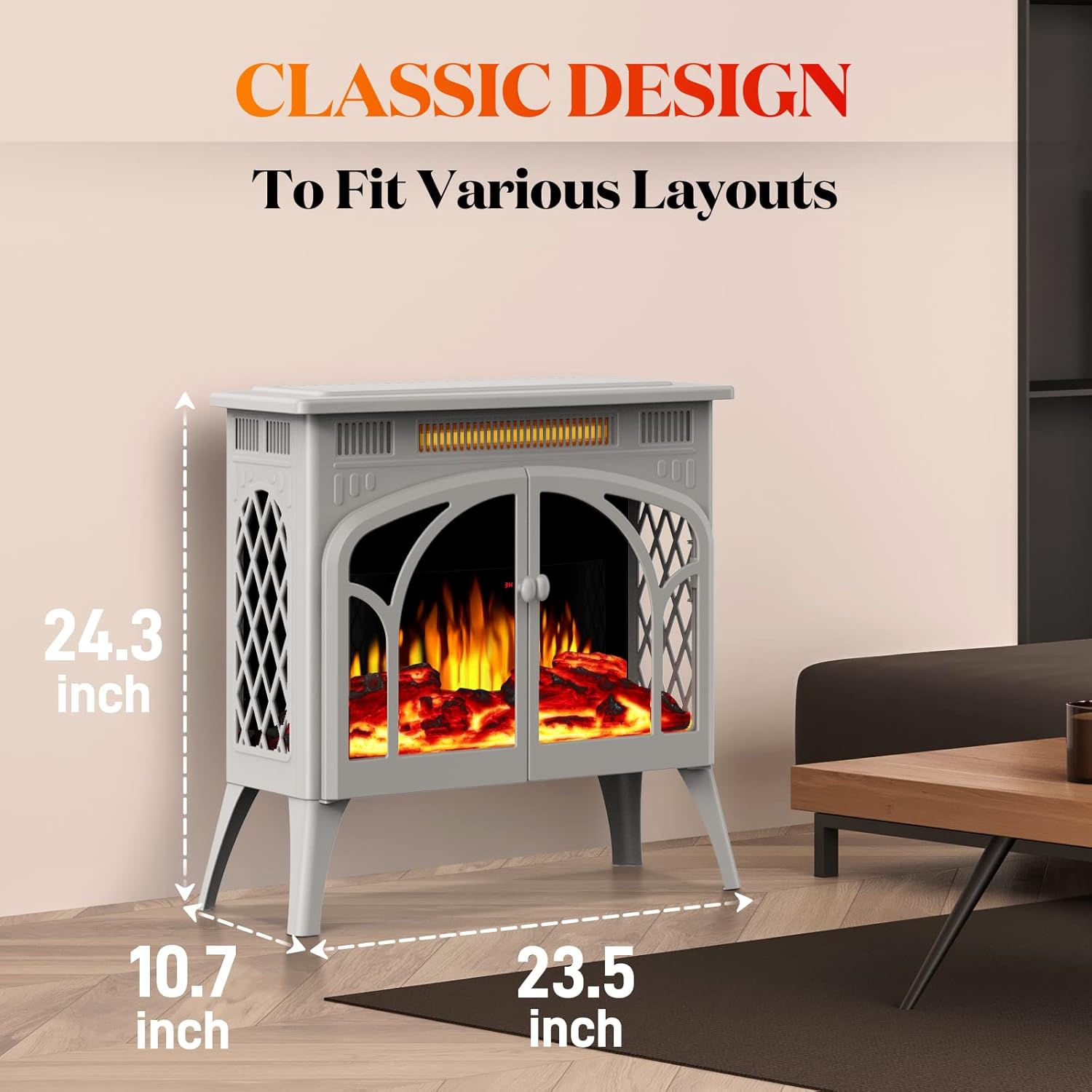 Calentador eléctrico de chimenea, estufa de chimenea infrarroja de 1500 W con llama 3D, chimenea eléctrica de 5100 BTU con control remoto, 16