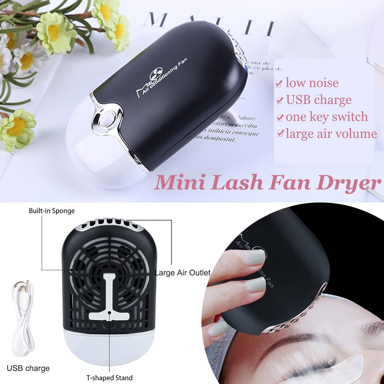 Champú de pestañas para extensiones de pestañas, limpiador de extensiones de pestañas con ventilador de pestañas USB, champú de pestañas de 1.7 fl
