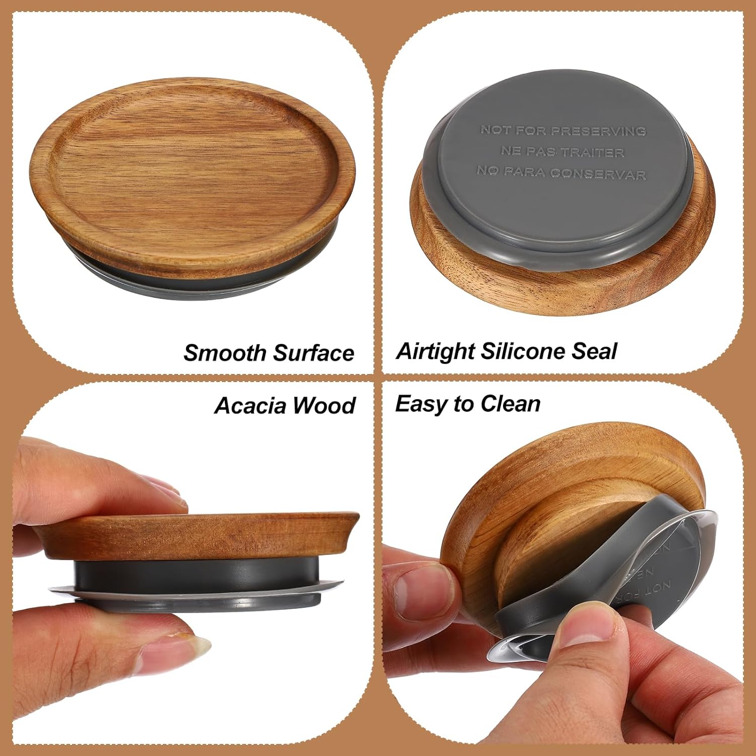 PATIKIL Tapas para tarros de conservas de madera de boca regular, tapas de frascos de bola, tapas de madera con sello de silicona hermético, tapas