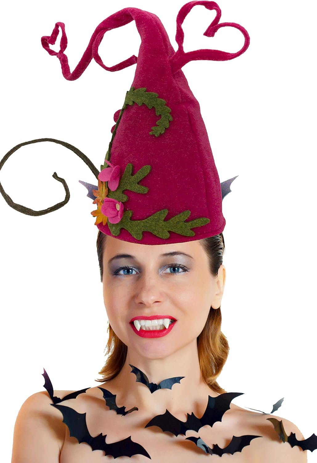 Sombreros de bruja de Halloween 2023 para mujer, hechos a mano, ajustable, de fieltro de flores, sombrero puntiagudo para Halloween Cosplay