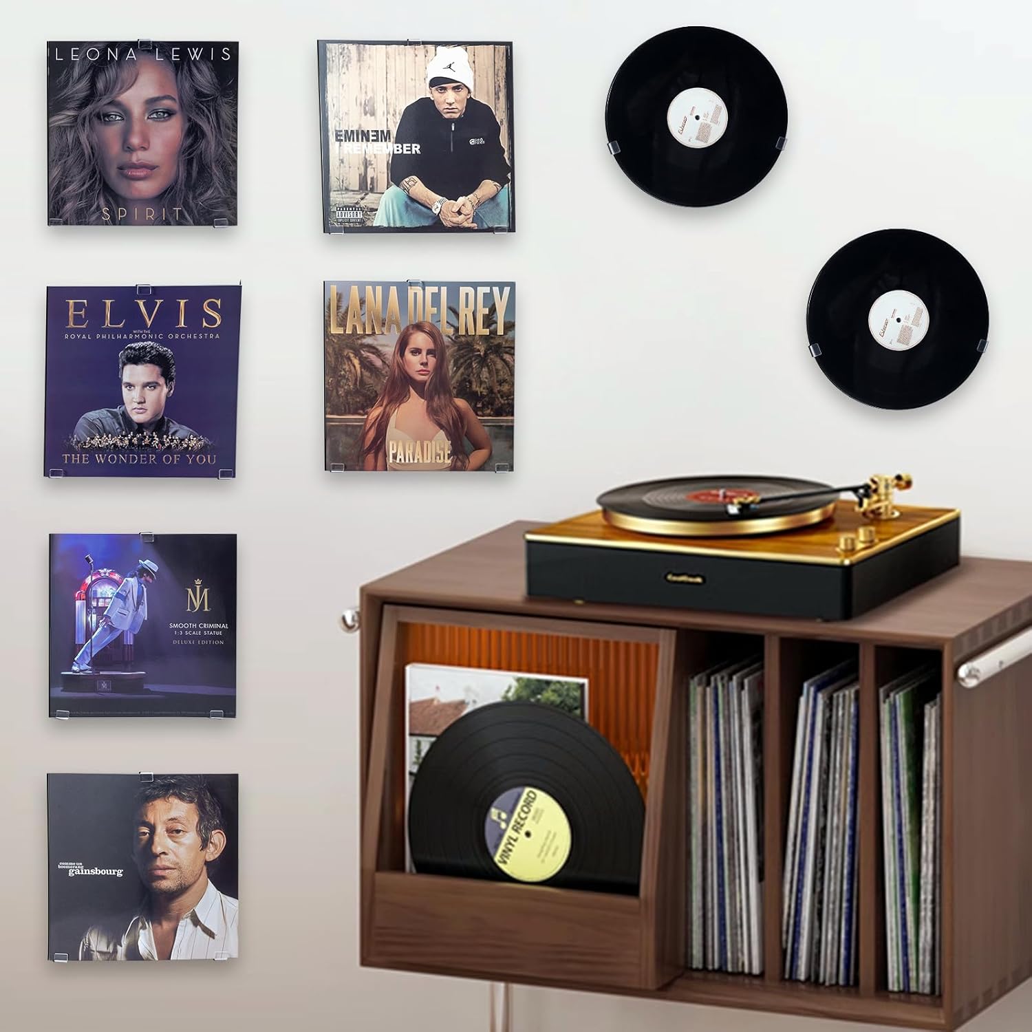 Antilope Soporte de pared para discos de vinilo, sin tornillos, 6 juegos de ganchos autoadhesivos de vinilo acrílico transparente, estante para