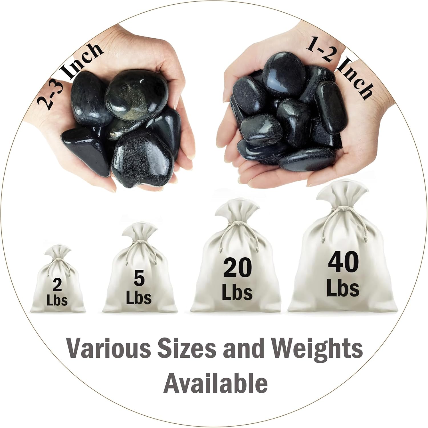 Piedras negras pulidas naturales, rocas decorativas de río negro de 1.2 a 2 pulgadas para plantas, piedras para macetas, rocas de paisajismo,