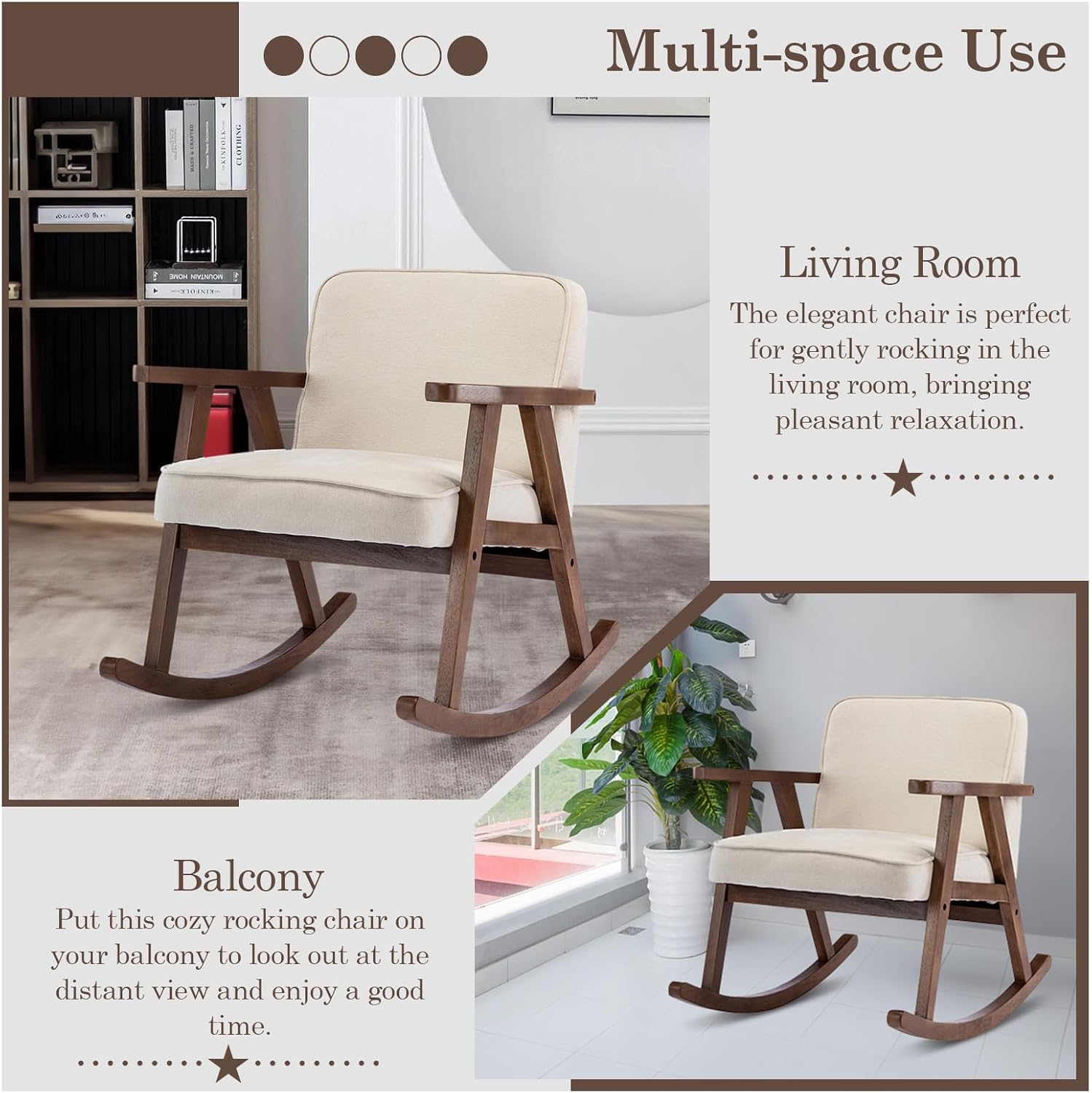 Mecedora, sillas decorativas modernas de mediados de siglo, cómoda silla tapizada con brazo deslizante con madera maciza para sala de estar,