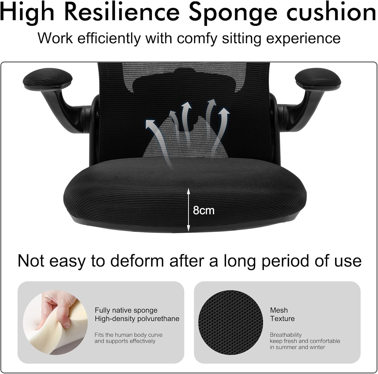 Apusen Sillas ergonómicas de escritorio de oficina en casa, cómodas sillas de juegos para computadora, sillas giratorias con brazo de malla para