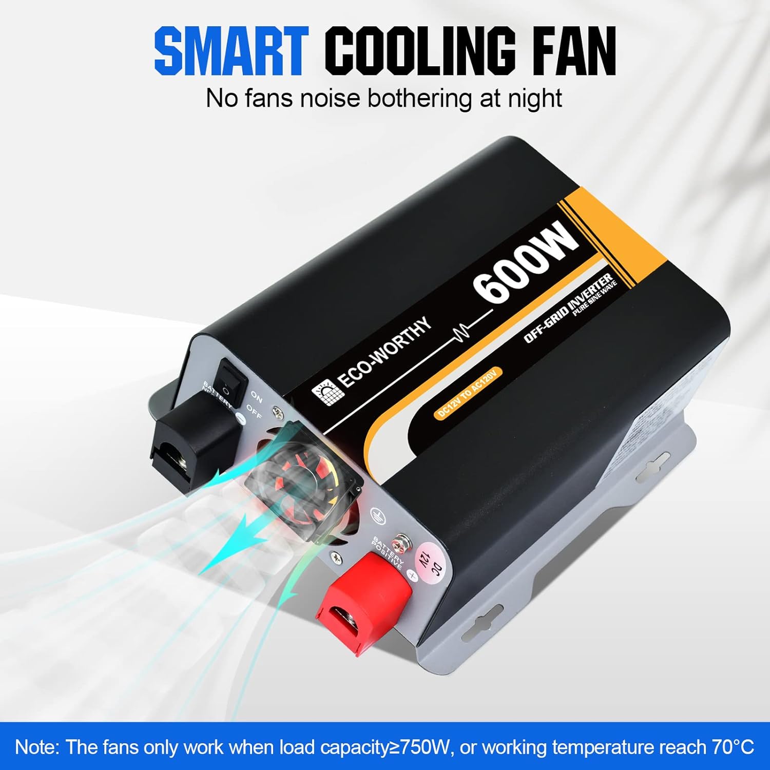 ECO-WORTHY Inversor de onda sinusoidal pura de 600 W, salida de CA, puerto de salida USB, indicador LED, ventiladores de refrigeración duales y