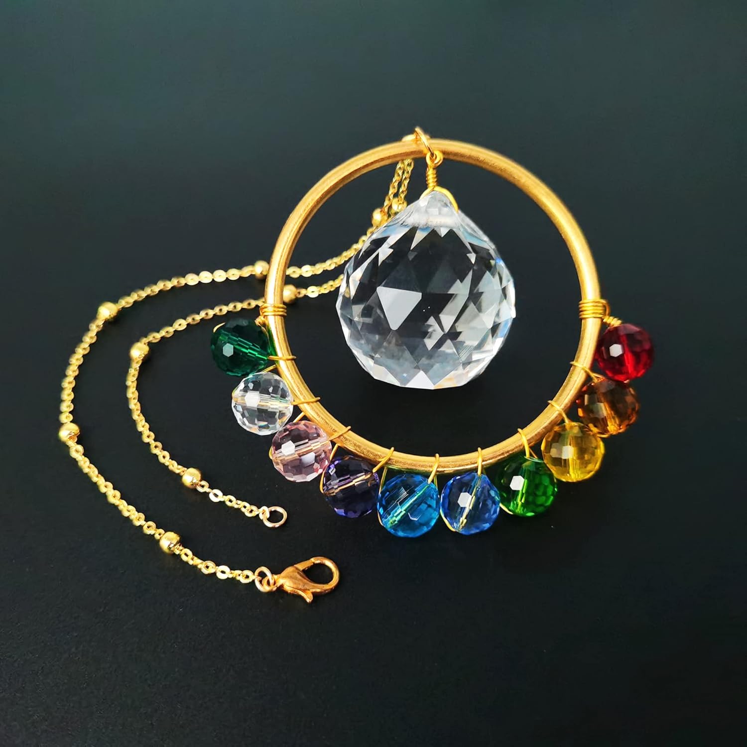SPANSEE Atrapasoles manchados para ventana, adorno hecho a mano con cuentas de colores, colgante de bola de cristal de 1.181 in, fabricante de arco