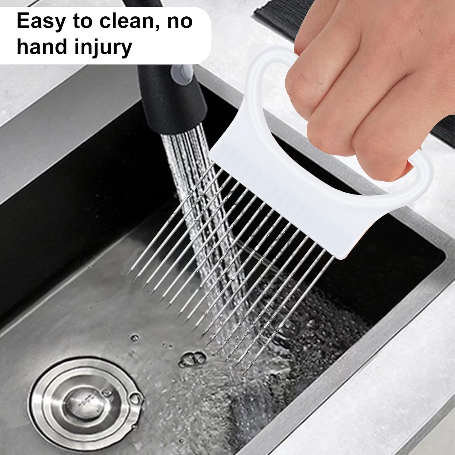 2Pcs Ruooson Onion Holder for Slicing, Stainless Steel Prongs Kitchen Slicer, Lemon Potato Cucumber Vegetable Cutter Comb,Meat Tenderizer,(white and