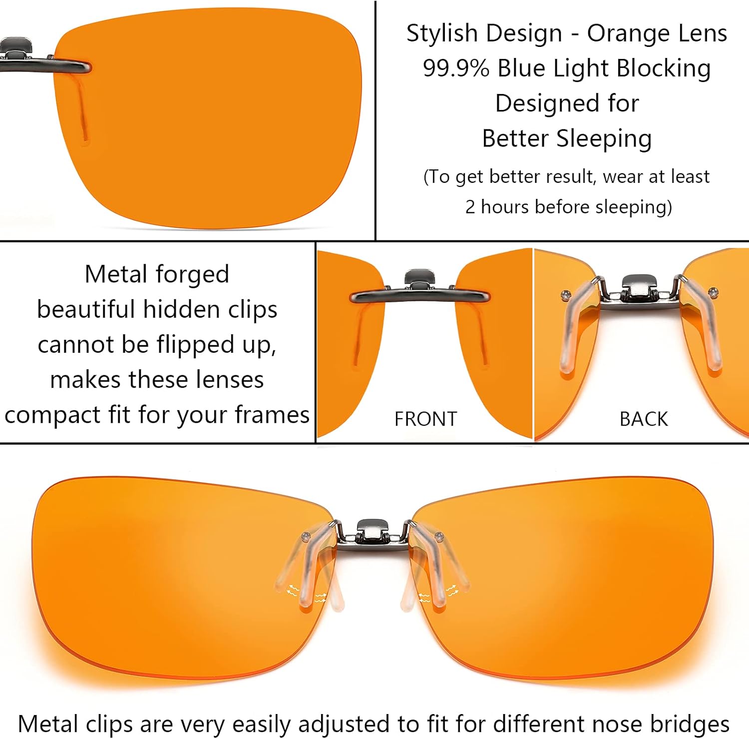 CAXMAN Gafas con clip de luz azul para hombres, mujeres, teléfono, TV, ordenador, videojuegos, gafas de dormir sobre marcos Rx o lectores
