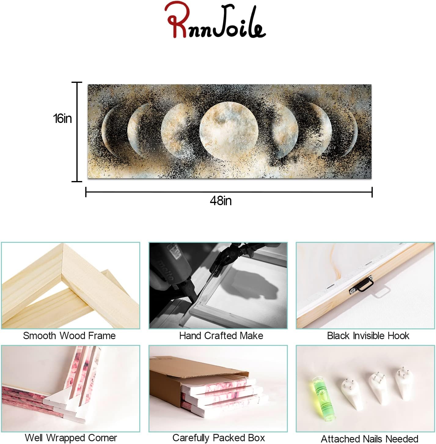 RnnJoile Lienzo decorativo para pared, diseño de fase lunar, póster de astrología, escena espacial, impresiones para decoración moderna del hogar y