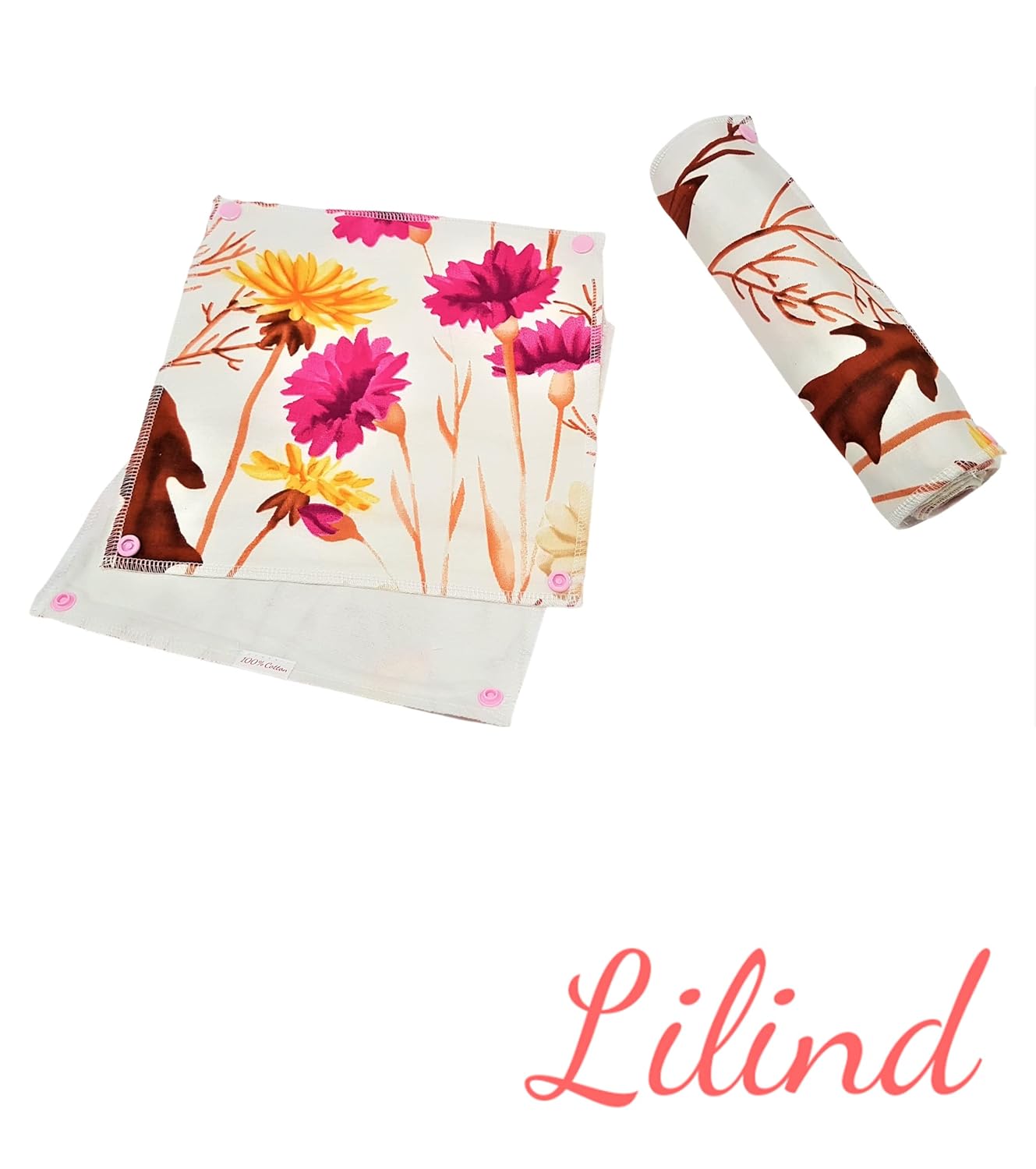 Lilind 10 Pack Reusable Kitchen Roll, Zero Waste, Cloth Wipes, Family Cloth, Washable Nonpaper Towels, Rose Flowers