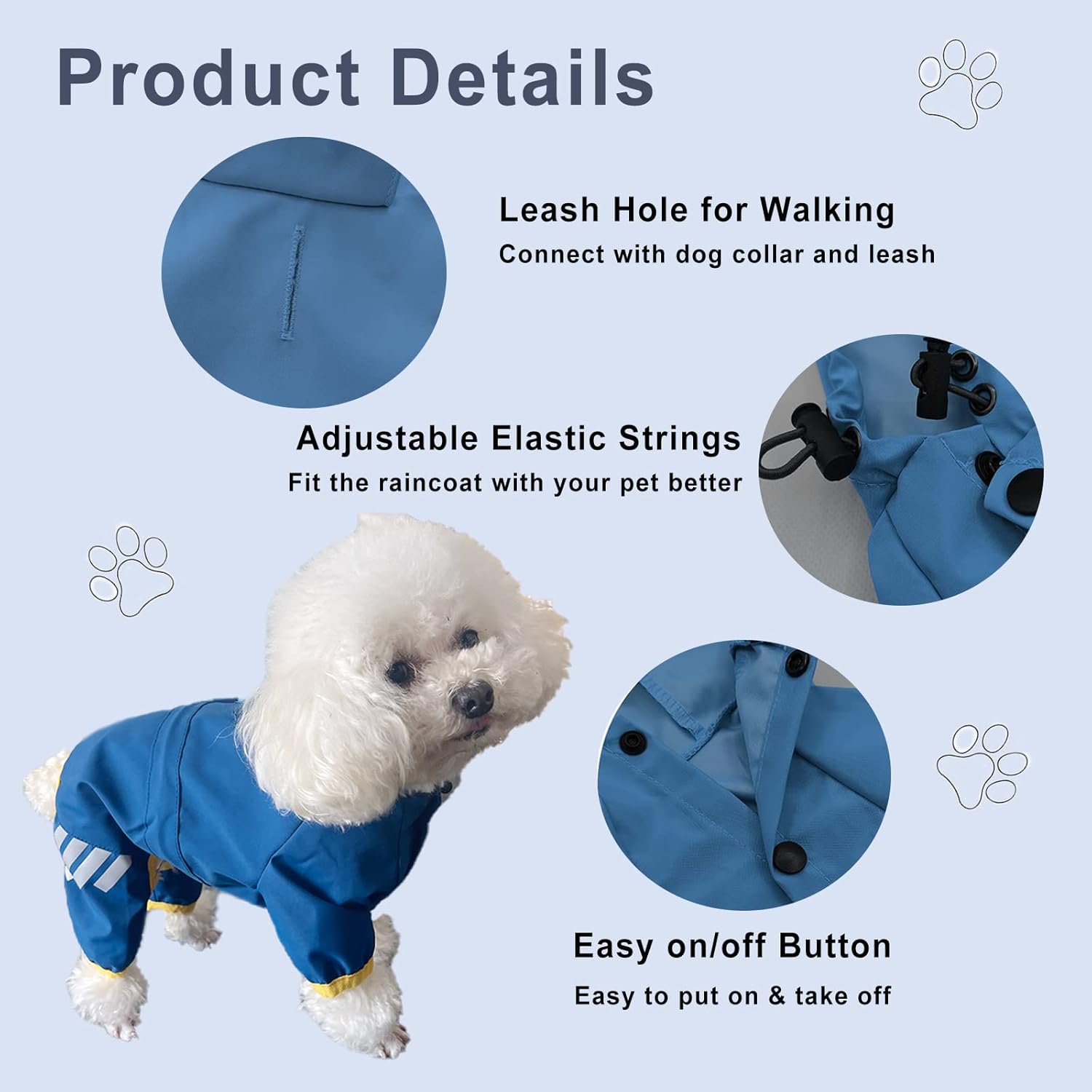 Impermeable impermeable para cachorros con capucha para cachorros pequeños y medianos, chaqueta impermeable para perro con correa reflectante y