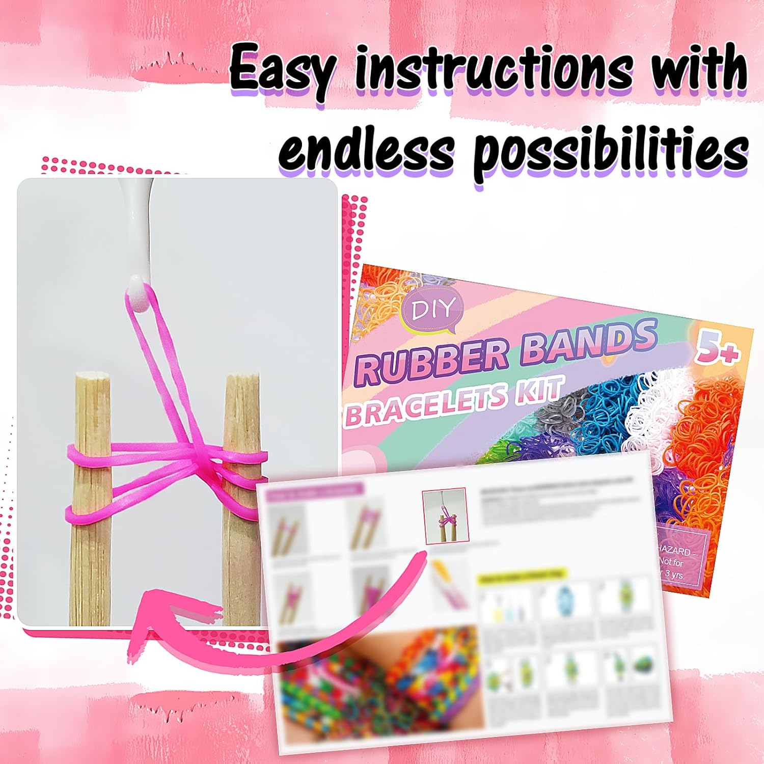 FUNZBO Kit de pulsera de goma de más de 18000  32 colores bandas de telar para kits de fabricación de joyas, kit de manualidades y manualidades de