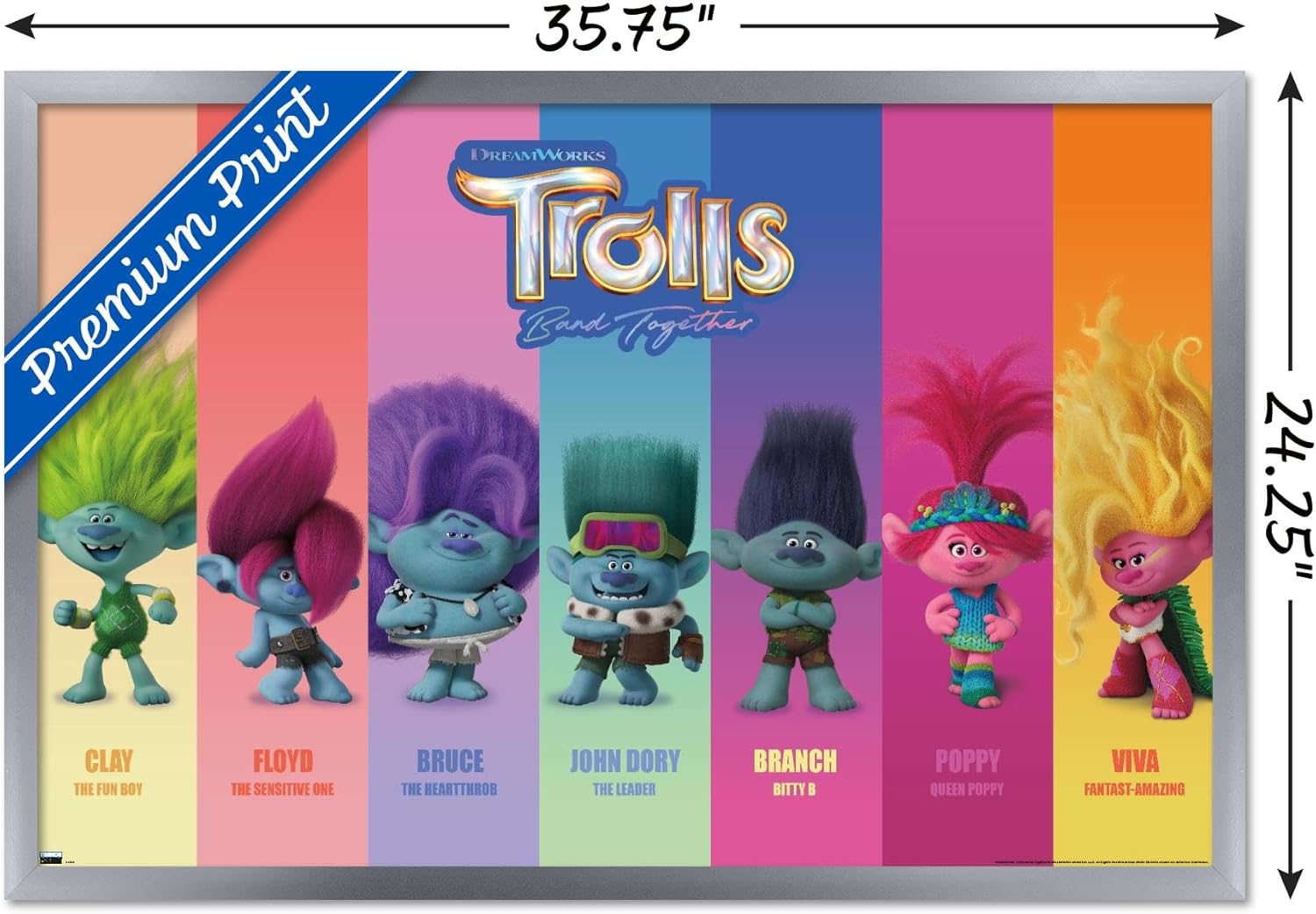 Trends International Trolls Band Together – Póster de pared Perfect Harmony, 22.37 x 34.00 pulgadas, versión enmarcada en plata