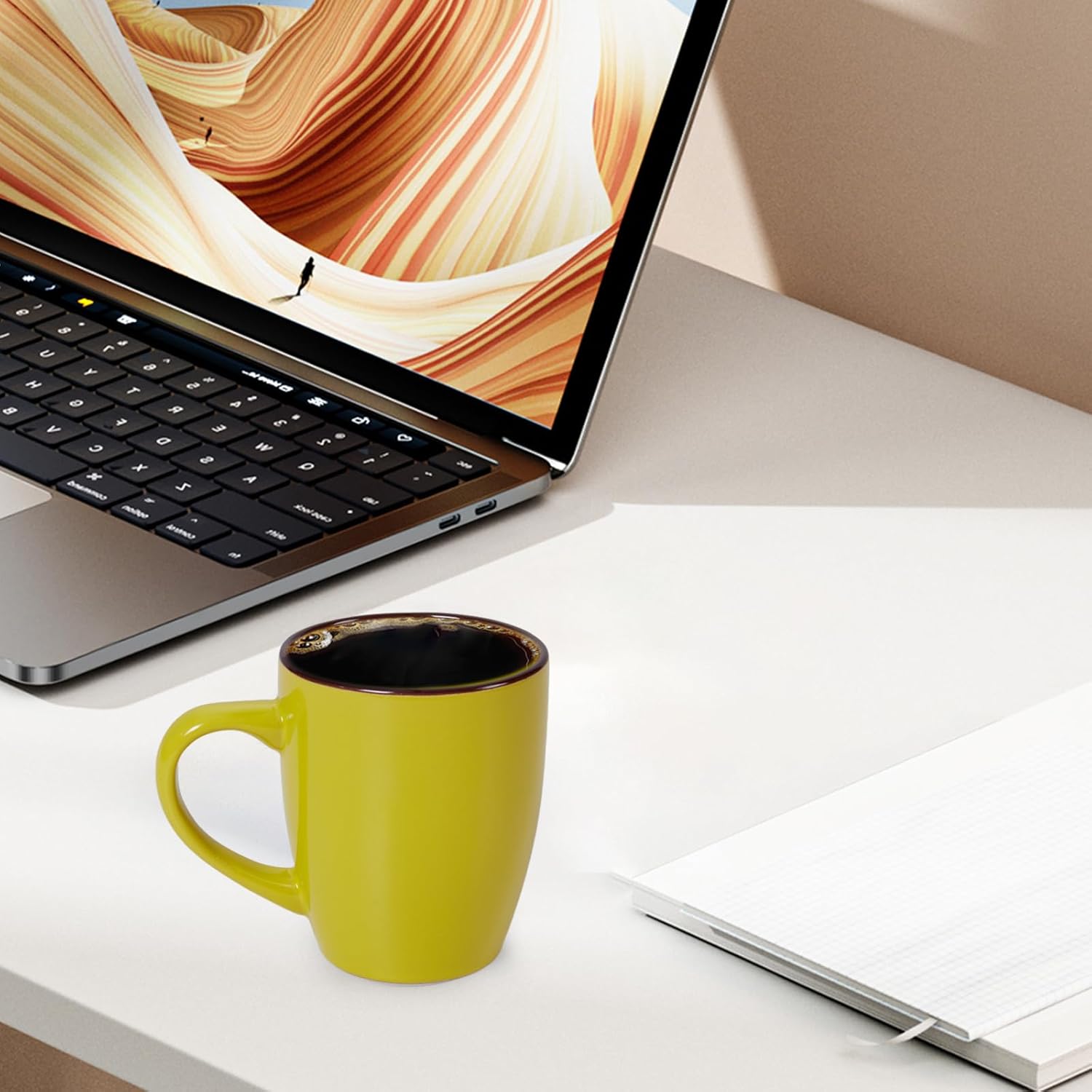 Juego de 6 tazas de café de 12 onzas con mango grande, tazas modernas con asa para té, café con leche, cacao capuchino, aptas para lavavajillas y