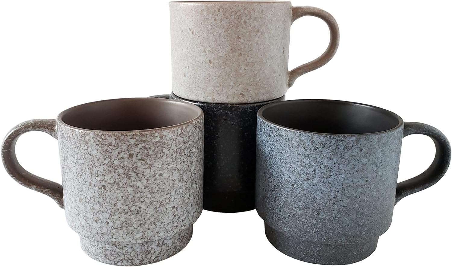 Tazas de café clásicas apilables de cerámica de 14 onzas, varios colores, juego de 4 tazas apilables duraderas que ahorran espacio con acabado