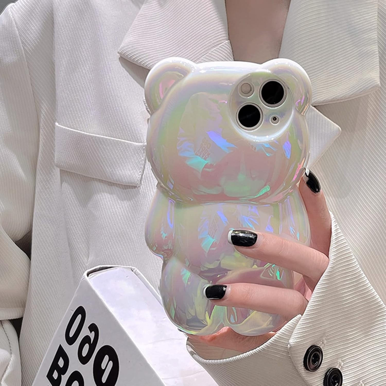 Bear – Funda para teléfono compatible con iPhone 11, bonita funda holográfica 3D de oso blanco puro, a prueba de golpes, funda de oso de dibujos