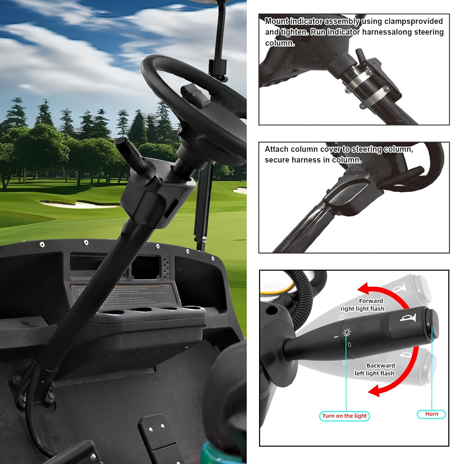 Roykaw Kit de señal de giro universal para carrito de golf de 12 V, compatible con EZGO Club Car y Yamaha, kit de repuesto intermitente, incluye
