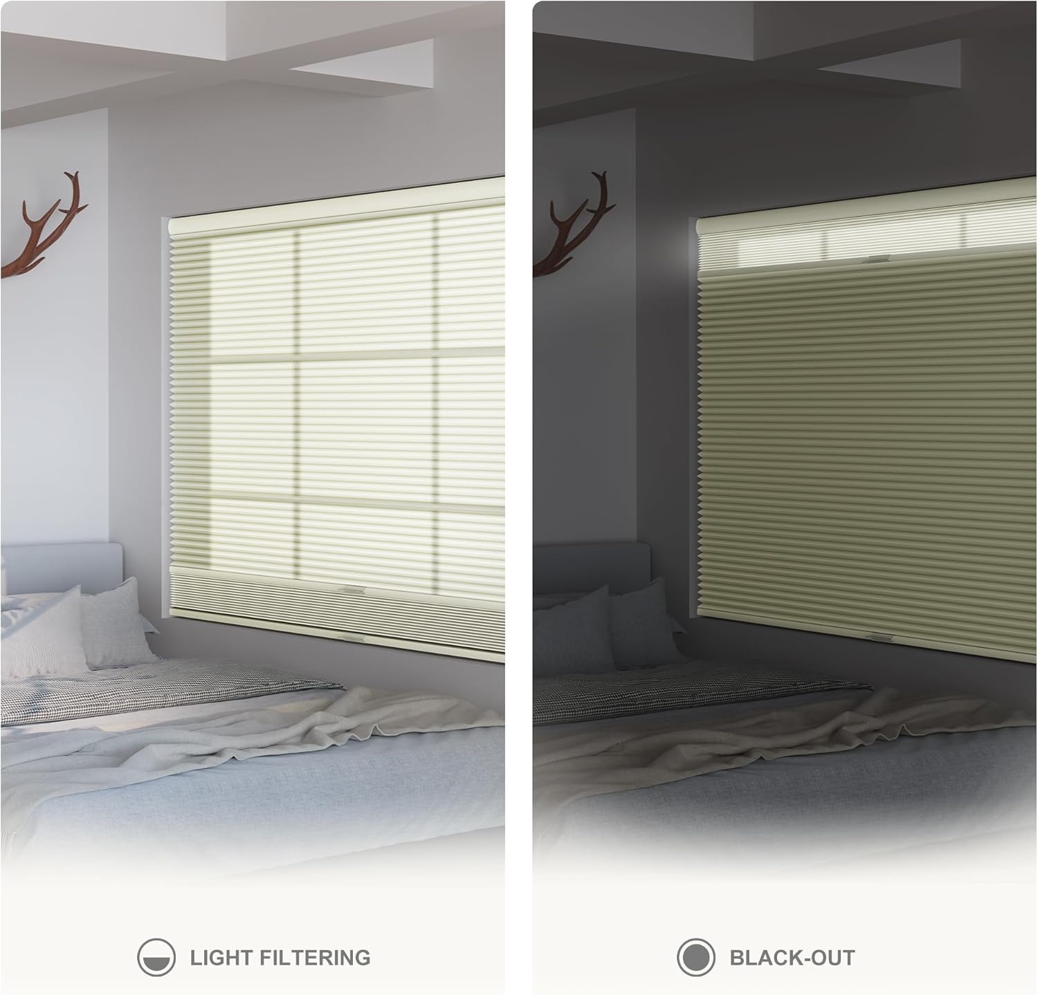 Boolegon Day Night – Persianas celulares opacas y filtrantes de luz, 2 persianas en 1 con diseño de panal de abeja, de arriba hacia abajo, con