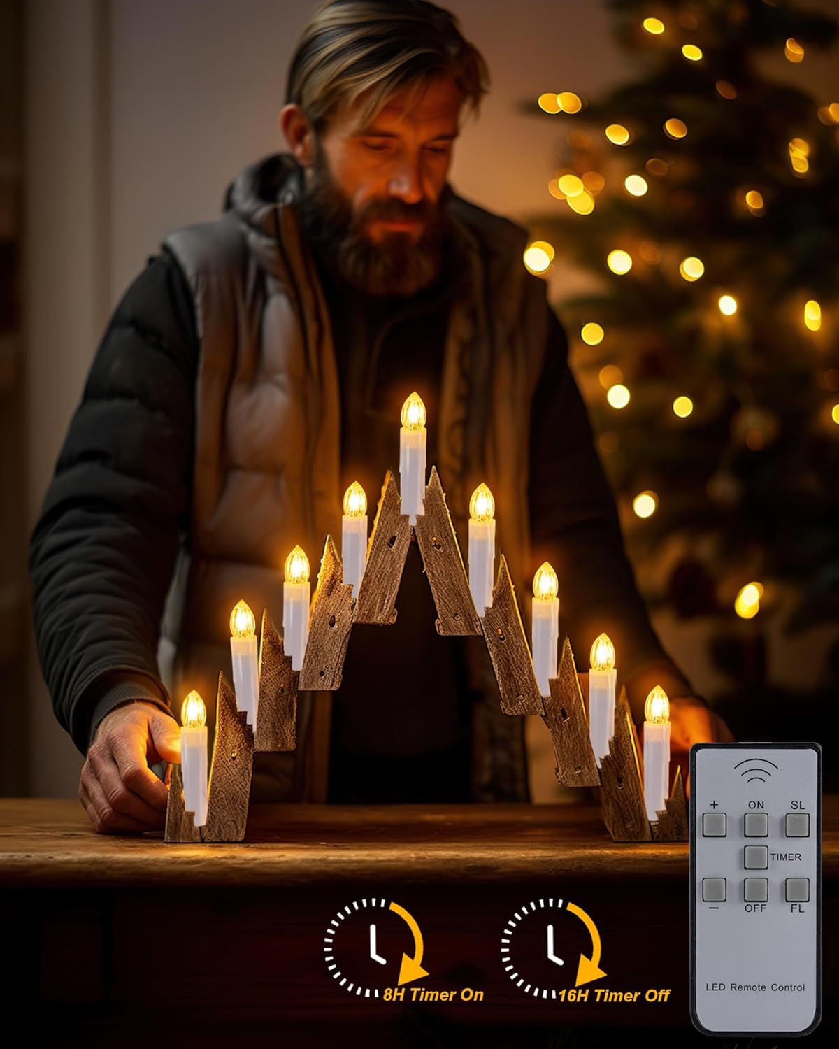 Homemory Velas LED de Navidad, temporizador de 8 horas, 4 pulgadas de diámetro, funciona con pilas, luz blanca cálida, material plástico, paquete de