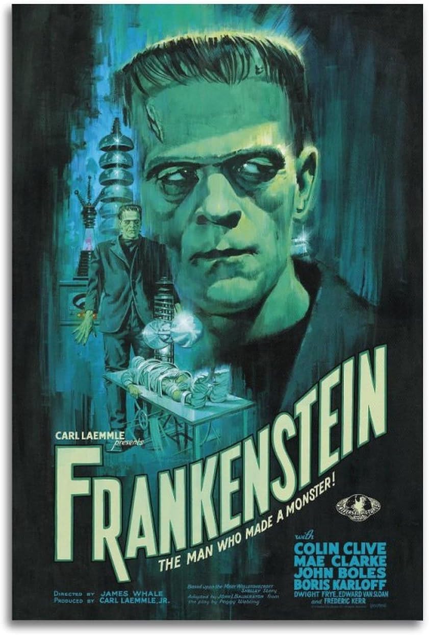 Frankenstein – Póster de lienzo de película y álbum de música, pintura de pared, estética, decoración de habitación, 12 x 18 pulgadas (11.8 x 17.7