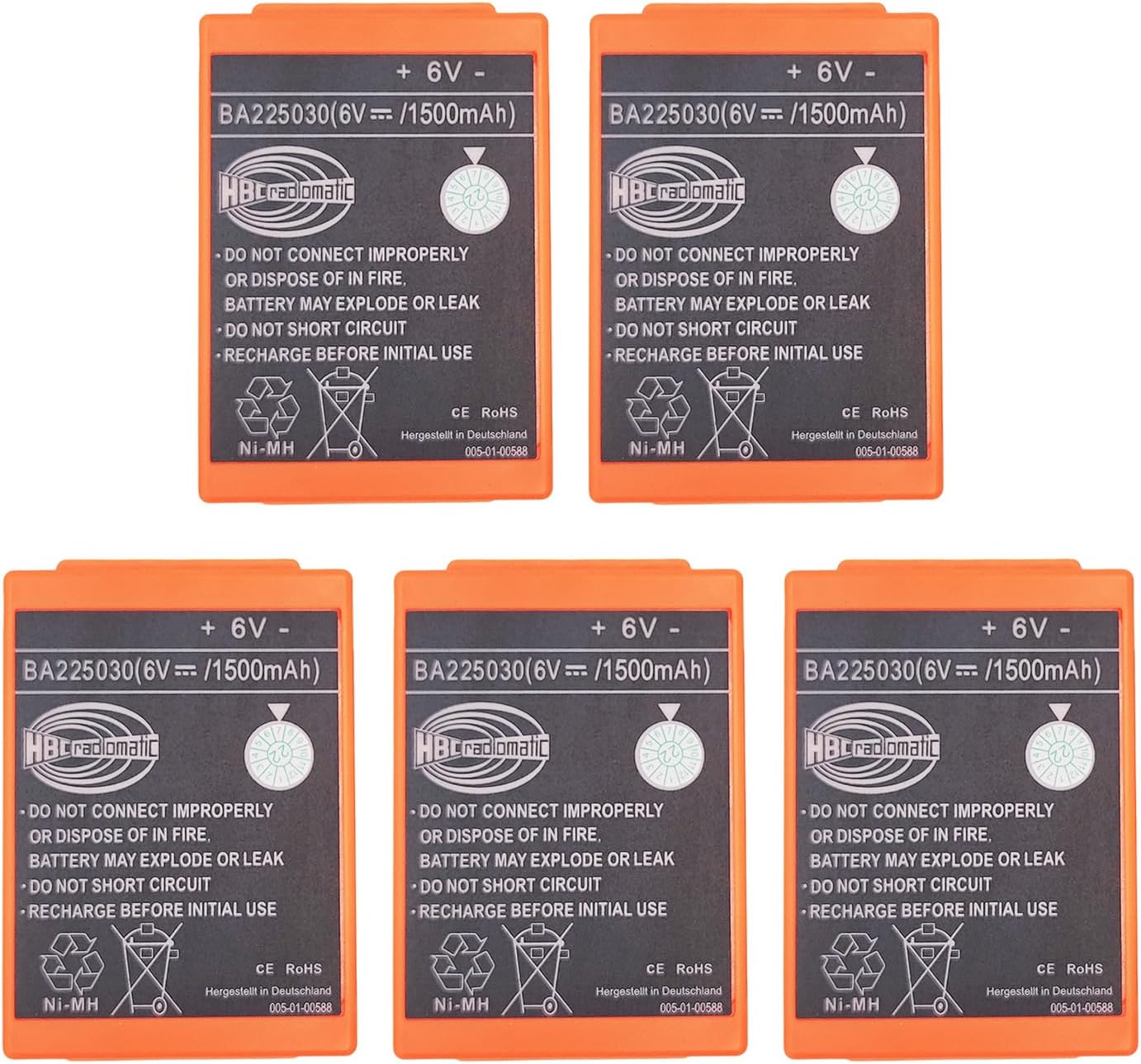 (5 unidades BA225030 Ni-Mh 6V 2100mAh Batería recargable HBC Radiomatic Battery BA225030 para HBC Crane Control Remoto Bomba Camión Batería