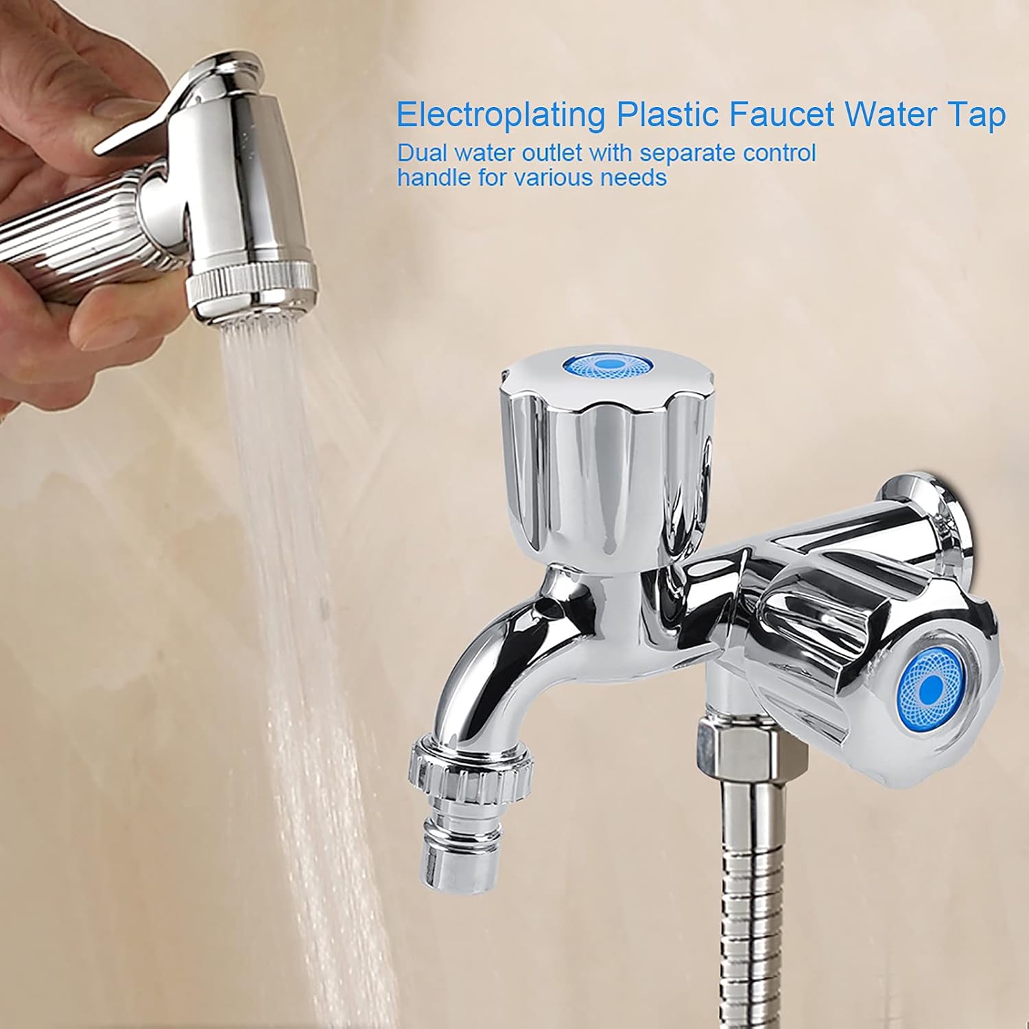 Grifo de agua con doble caño, grifos de cocina, lavabo, lavabo, mezclador de refrigerador, grifo mezclador de plástico galvanizado, grifo de agua