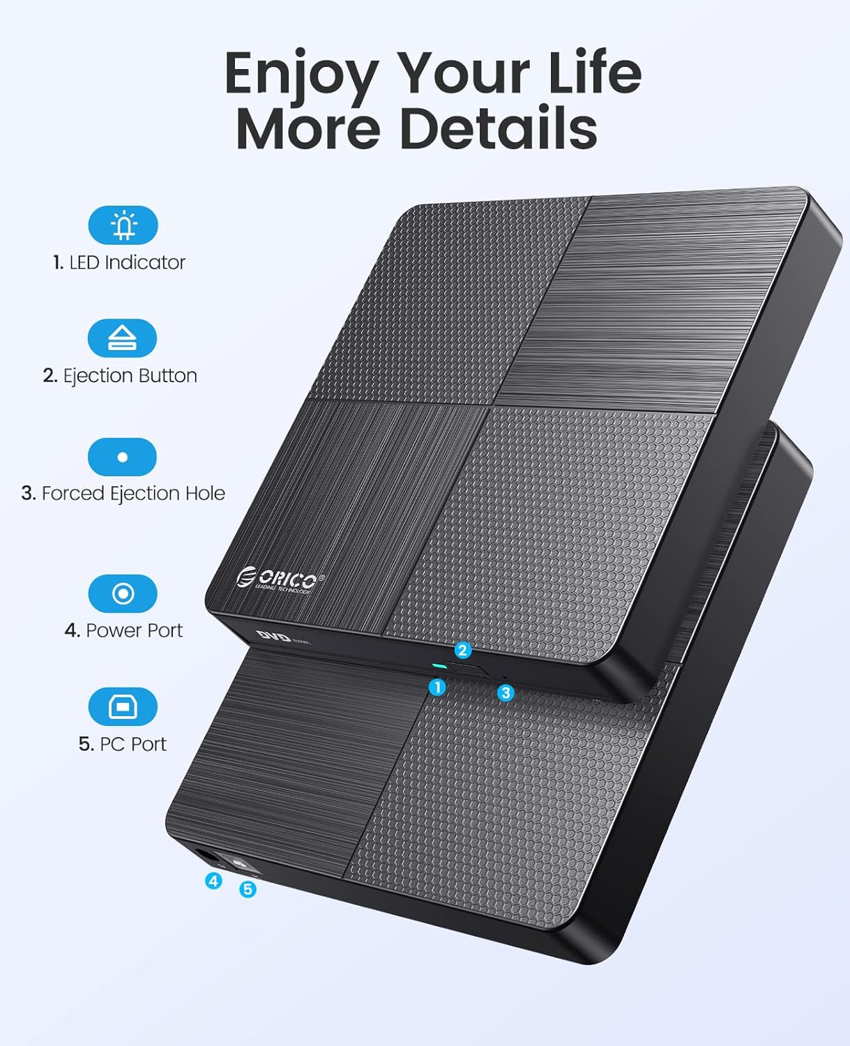 ORICO Grabador externo de CDDVD portátil CDDVD +-RWDVD CD ROM Rewriter compatible con computadora portátil de escritorio, PC, Windows Mac Pro,