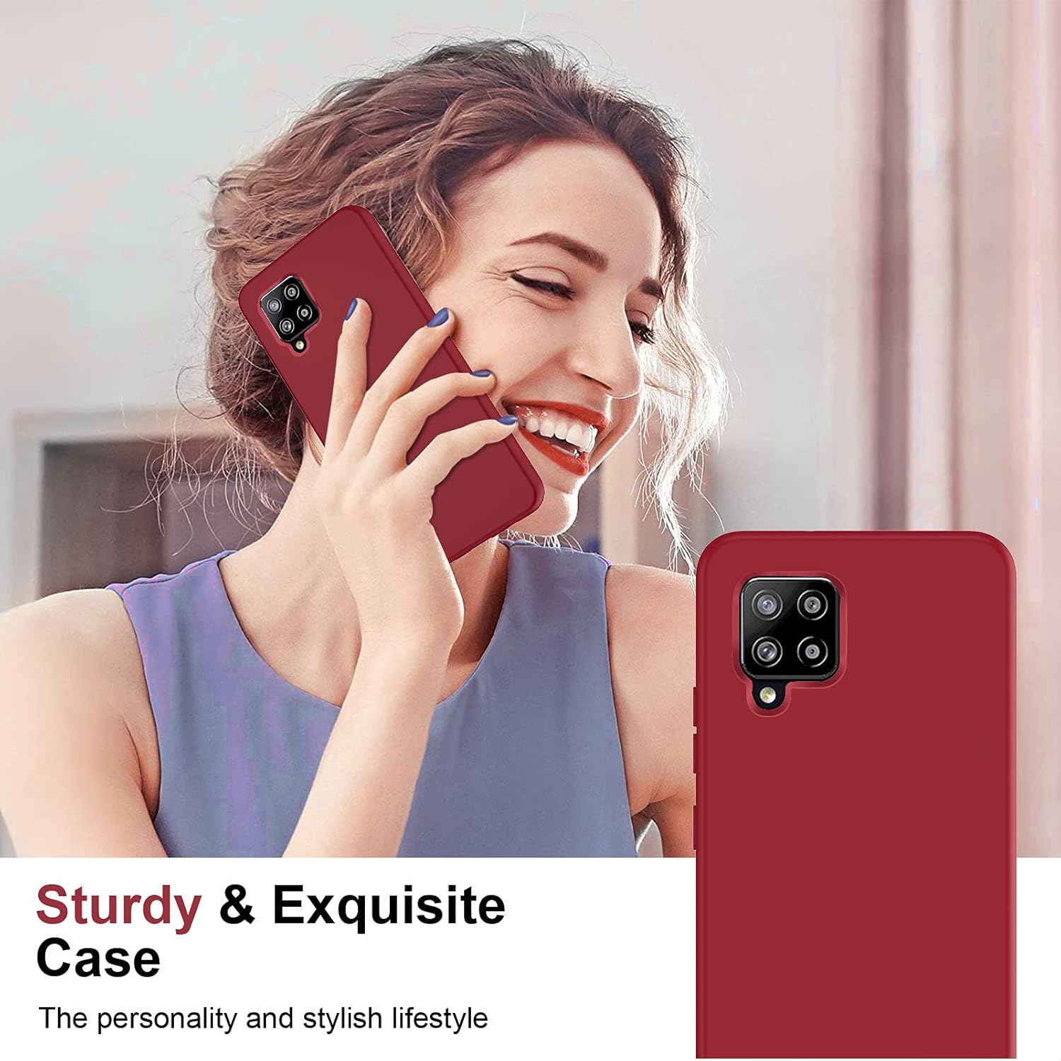 LeYi Funda para Samsung Galaxy A42 5G, color rojo vino, cuerpo completo, a prueba de golpes, silicona líquida suave, funda protectora híbrida para