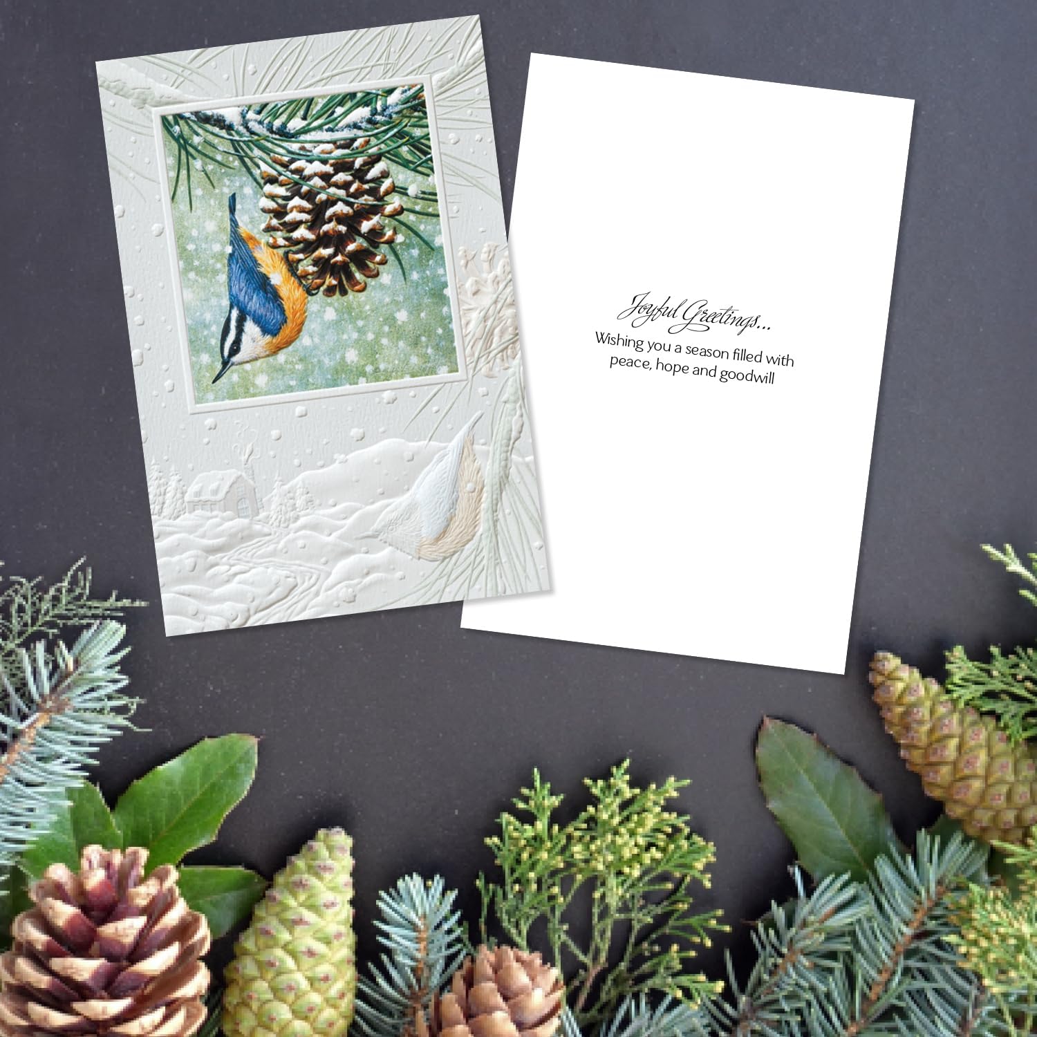 Juego de tarjetas de felicitación navideñas en relieve en caja, colgantes, 16 unidades