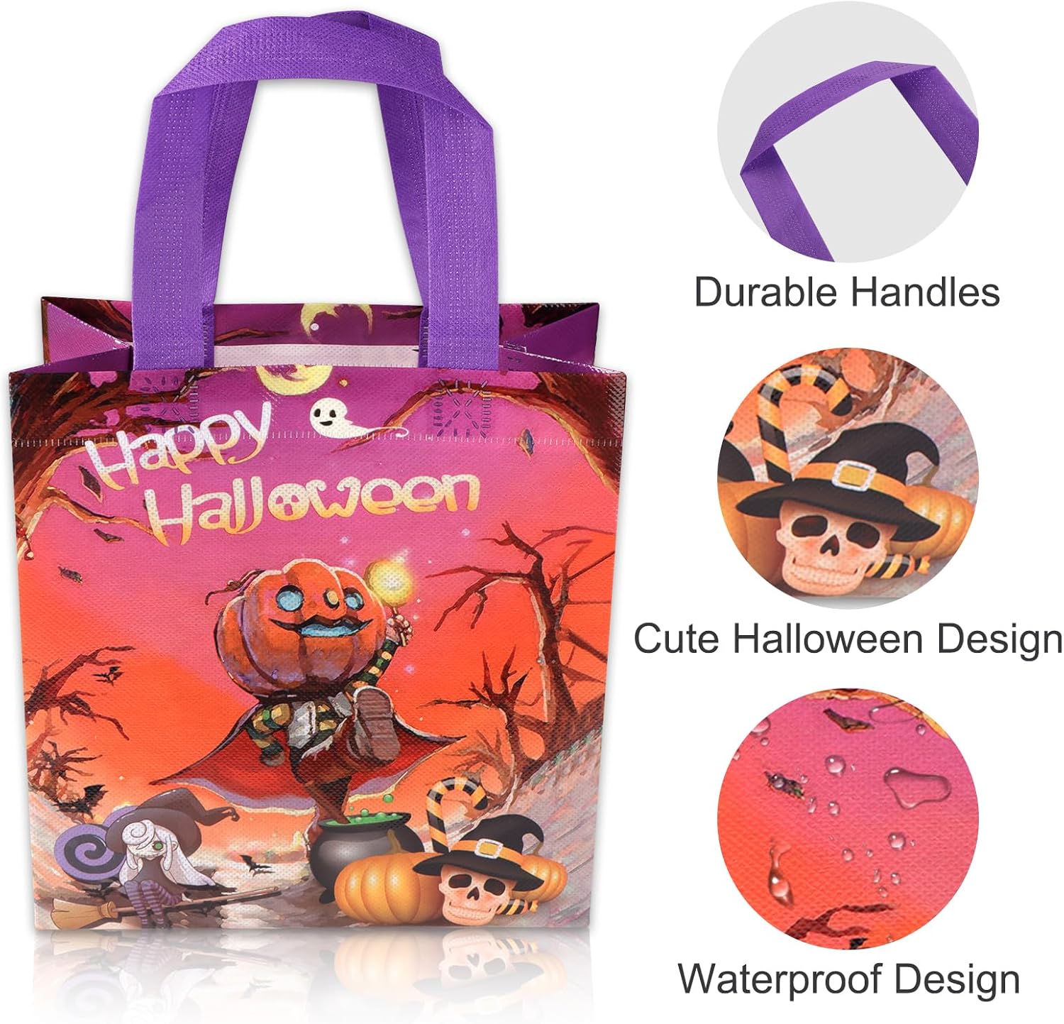 Bolsas de Halloween para dulce o truco, 4 bolsas pequeñas de Halloween con asas, bolsas multifuncionales no tejidas para envolver regalos, dulce o