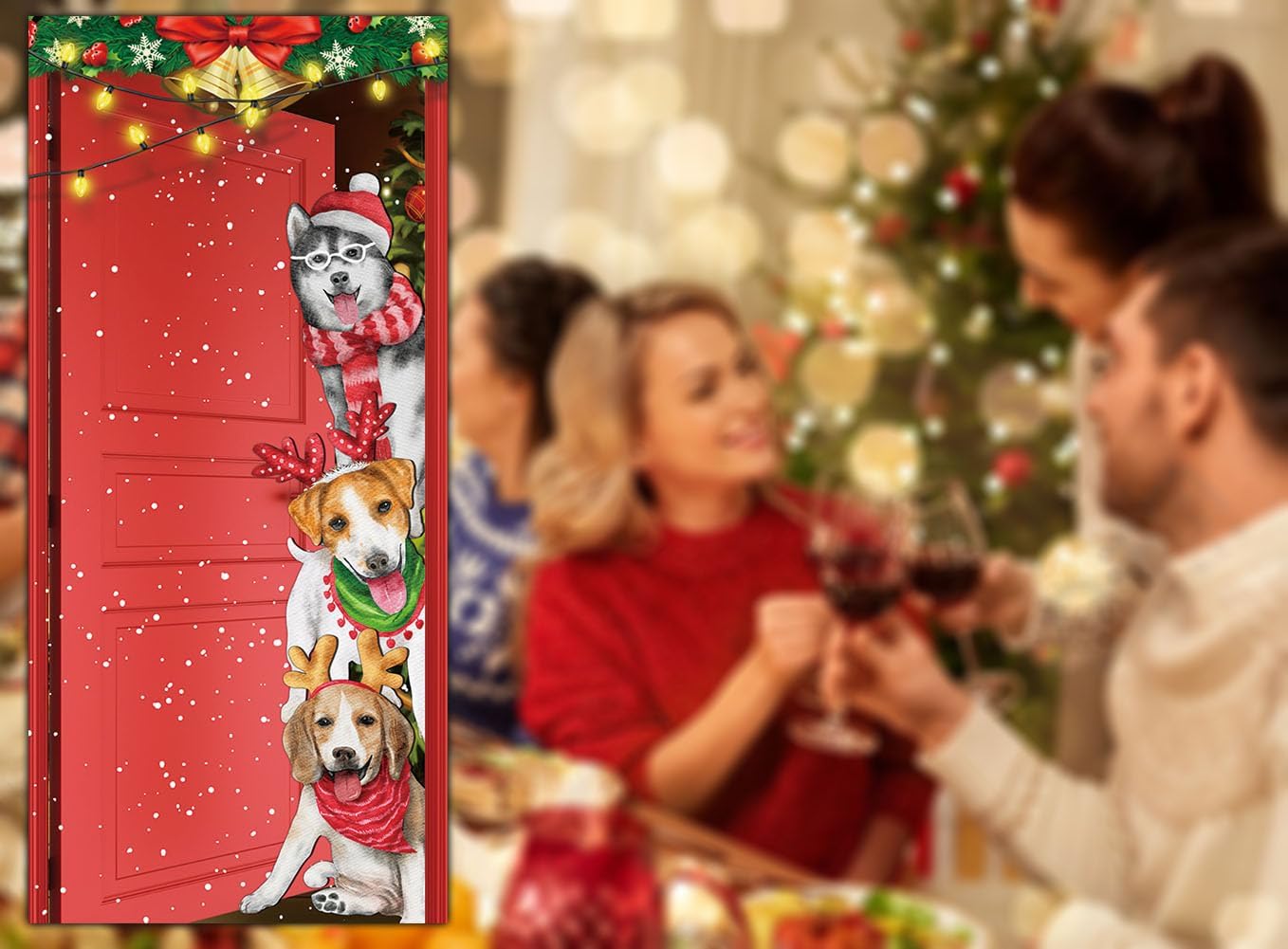 Divertida cubierta de puerta de perros de Navidad, pancarta grande de Feliz Navidad, decoración de carteles de Navidad para el hogar, tienda,