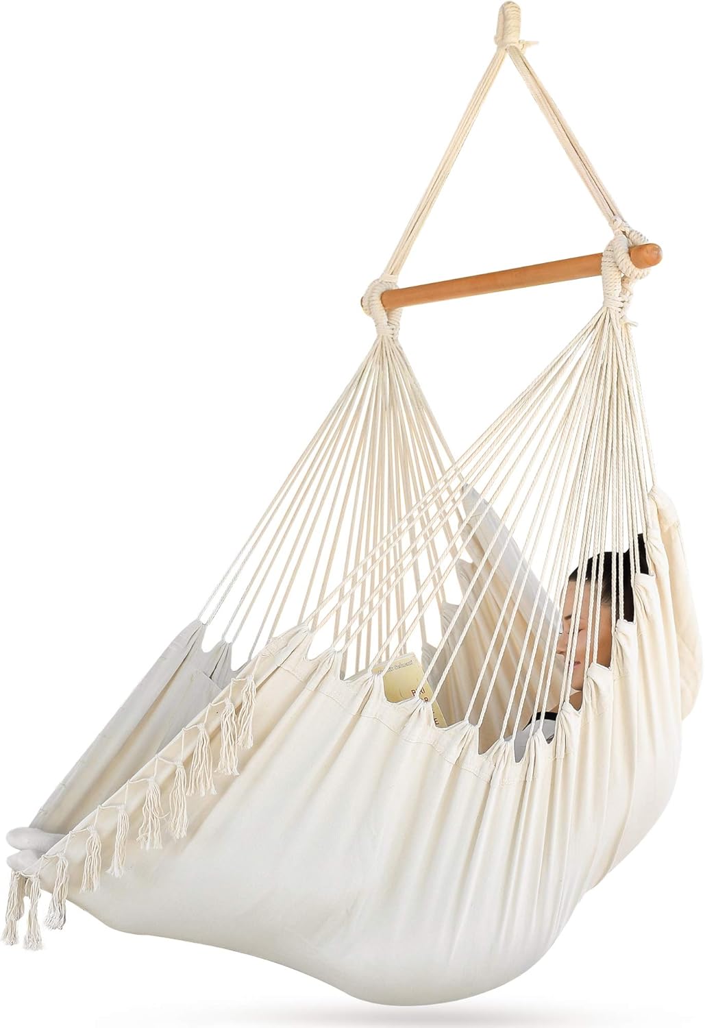 Sorbus Silla hamaca para dormitorios, interiores o exteriores, asiento de cama columpio extralargo, algodón de calidad para una comodidad y