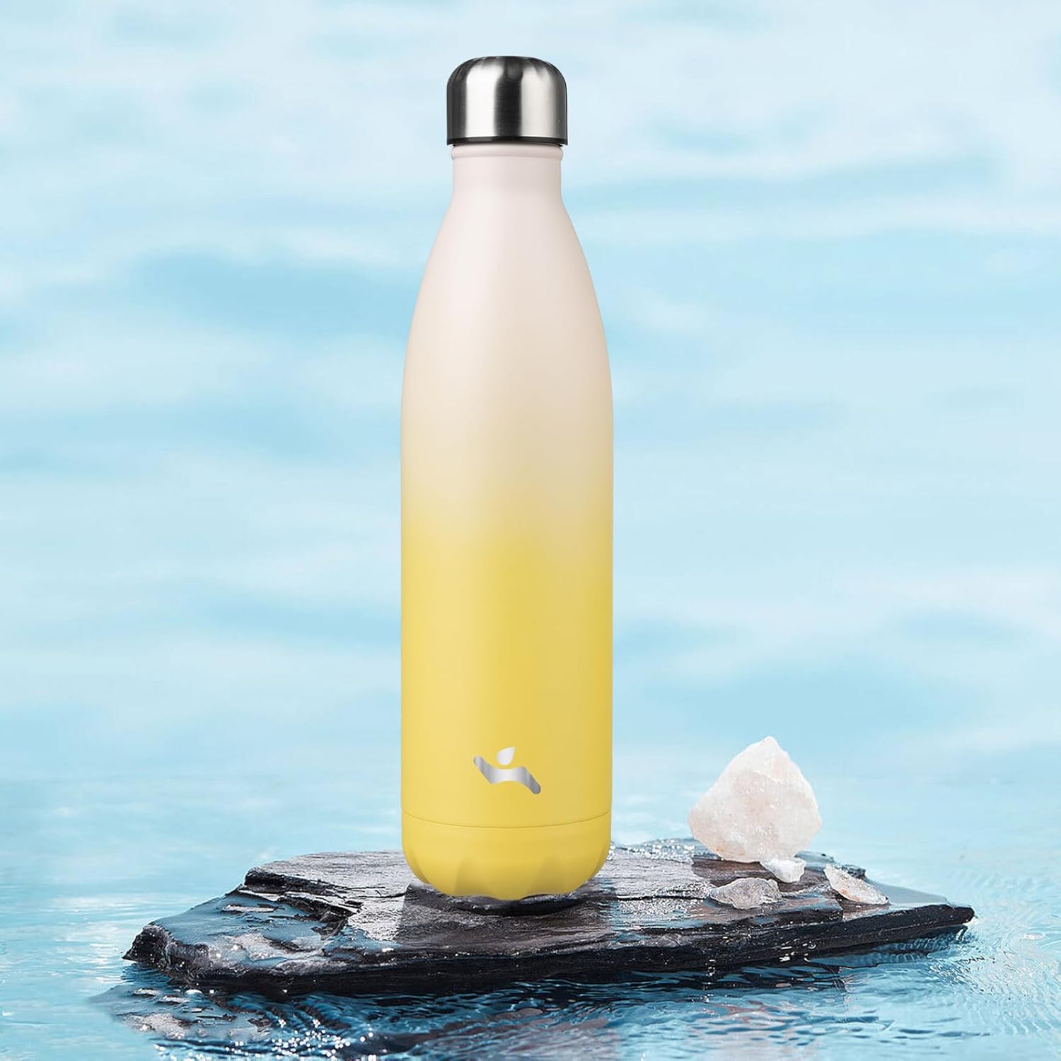 Botellas de agua aisladas, 25 onzas, doble pared de acero inoxidable, termo de metal Vacumm para viajes deportivos, limón