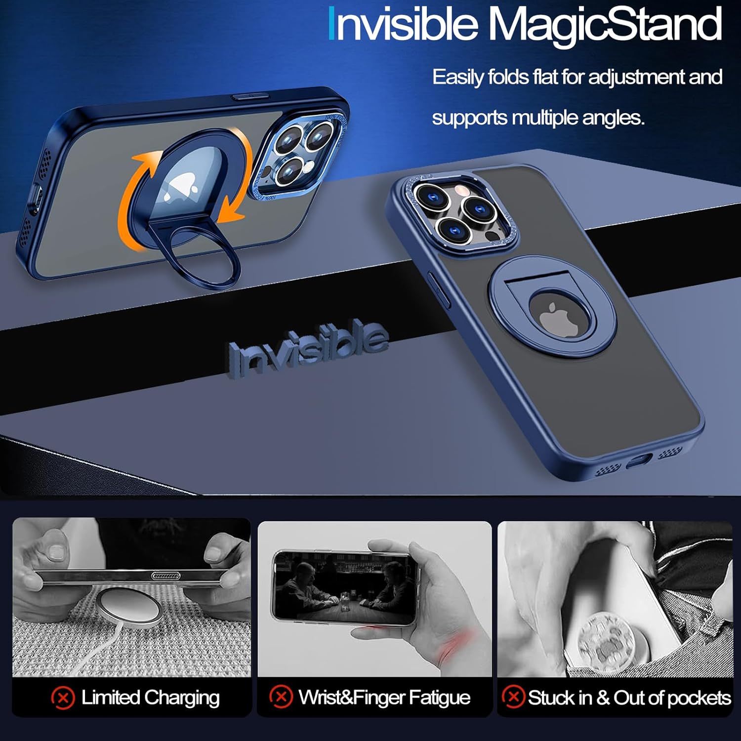 Benbenjaytek Funda para iPhone 15 Pro Max solo compatible con soporte de anillo invisible Magsafe, rotación de 360, protección contra caídas de 10
