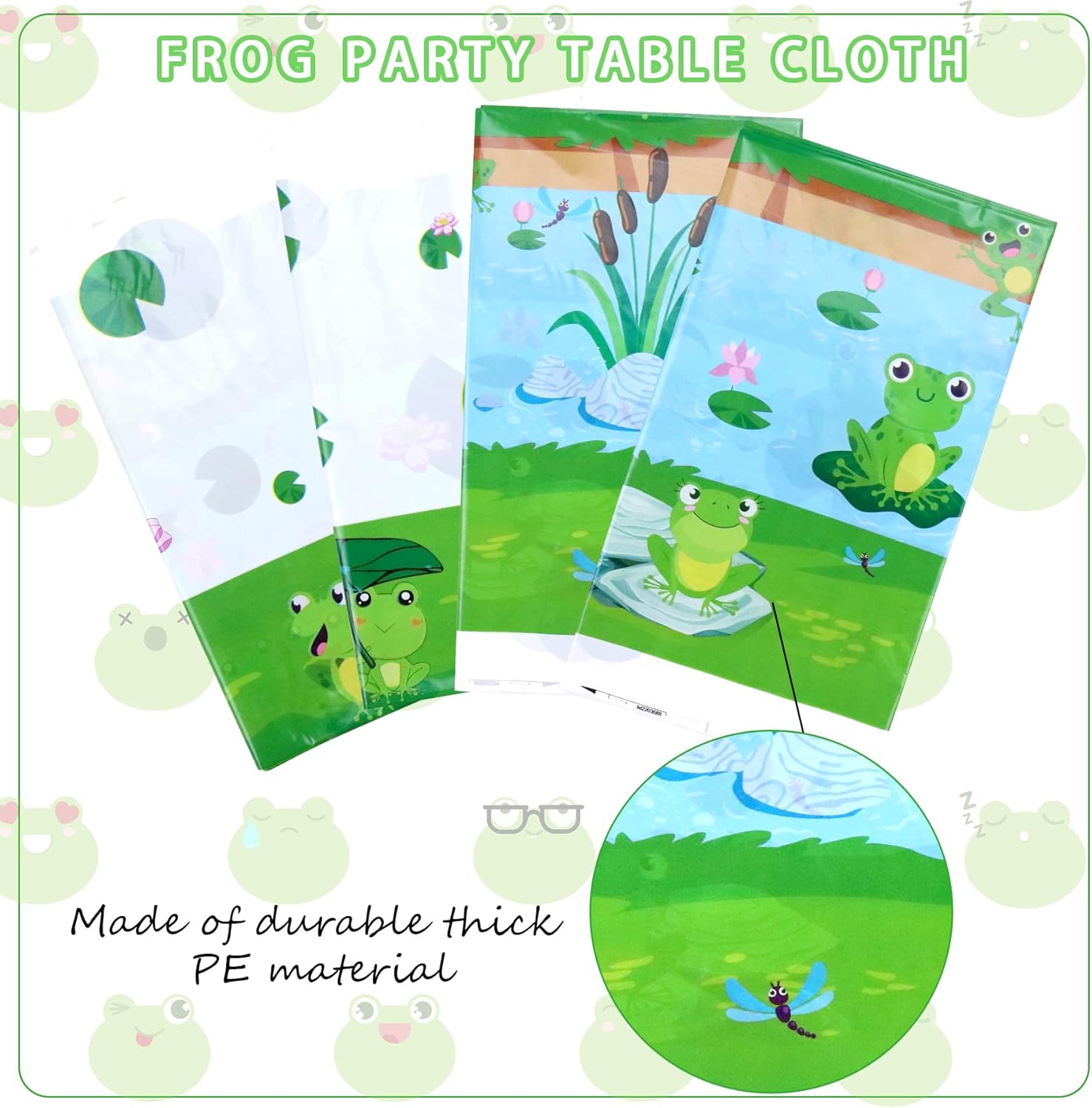 KEFAN Paquete de 4 manteles de rana para decoración de fiesta, manteles verdes para fiesta de cumpleaños, decoración de mesa rectangular, baby