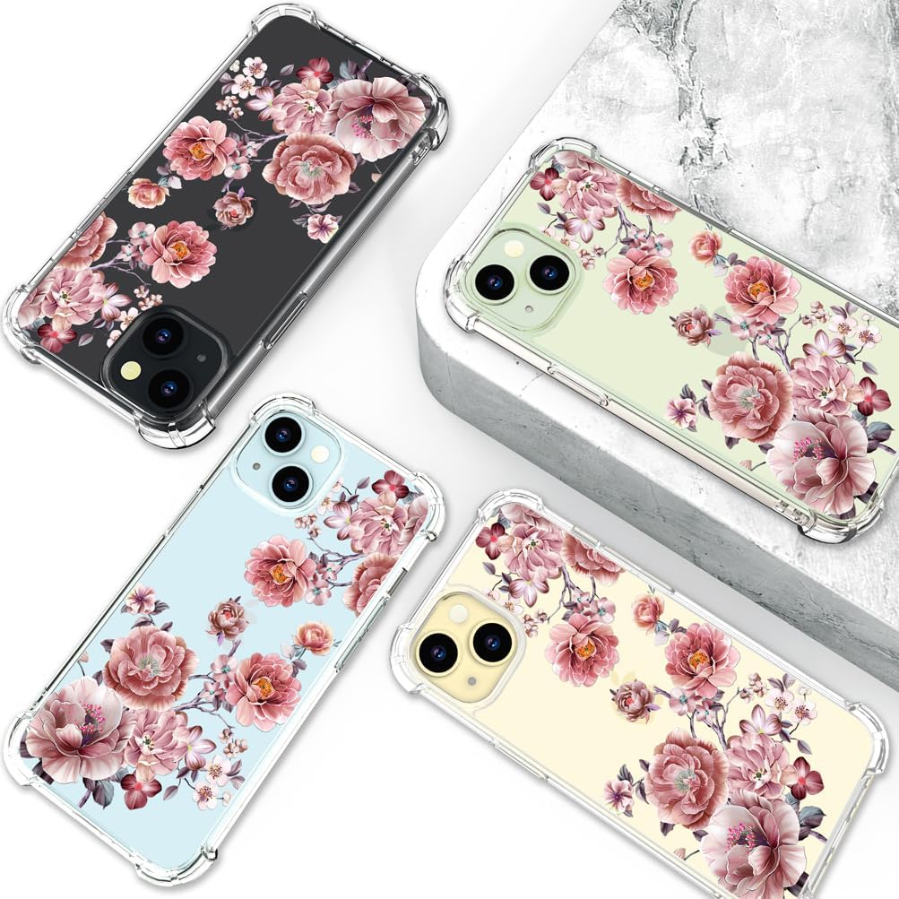 Funda para iPhone 15 Plus, diseño de flores y flores, diseño femenino para mujeres y niñas, compatible con iPhone 15 Plus, rosas coloridas y rosas